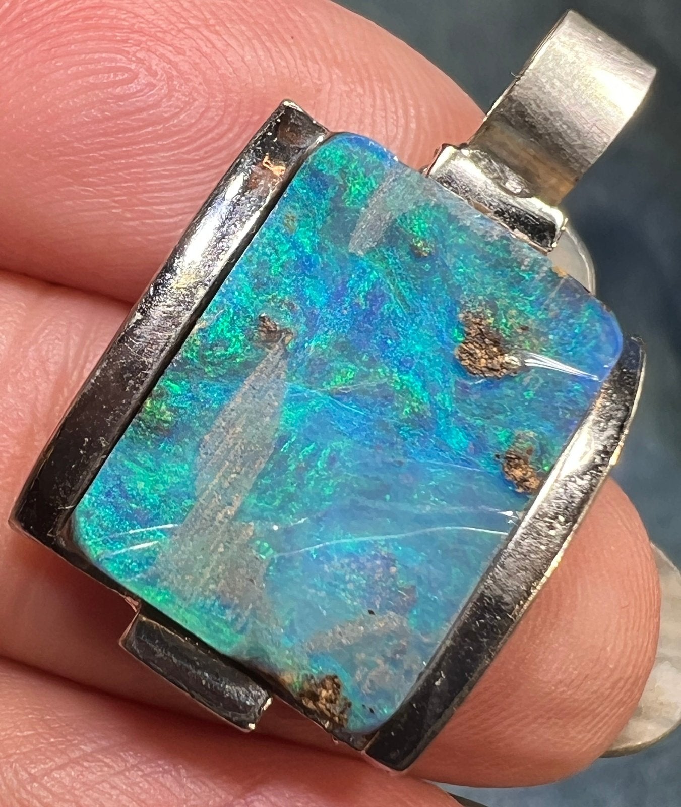 Australian Boulder Opal Chunky Pendant in Silver *Video* - 1