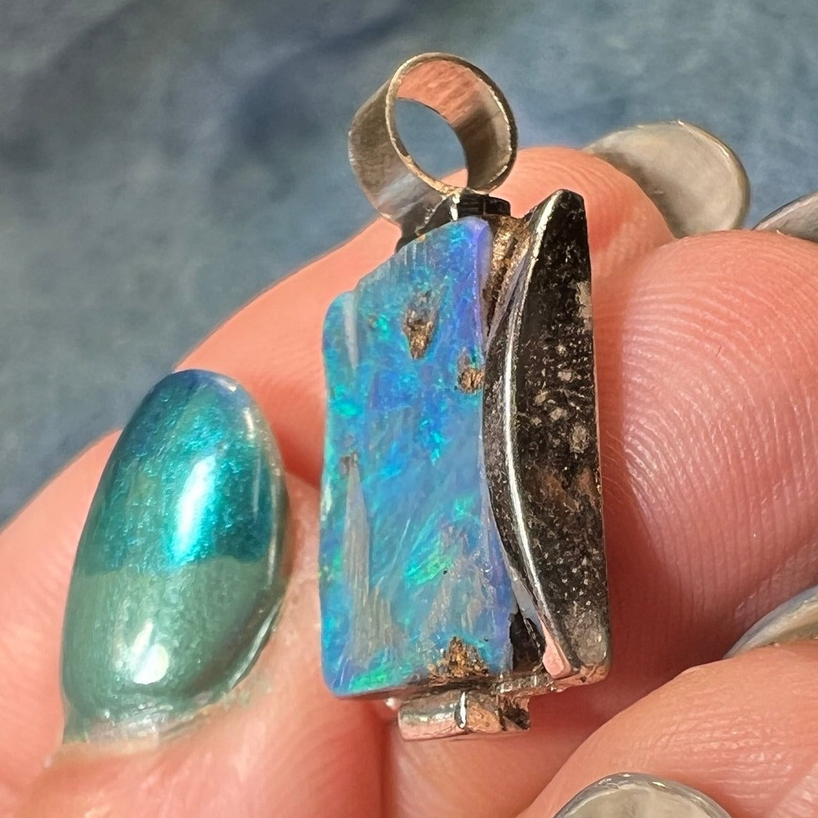 Australian Boulder Opal Chunky Pendant in Silver *Video* - 1