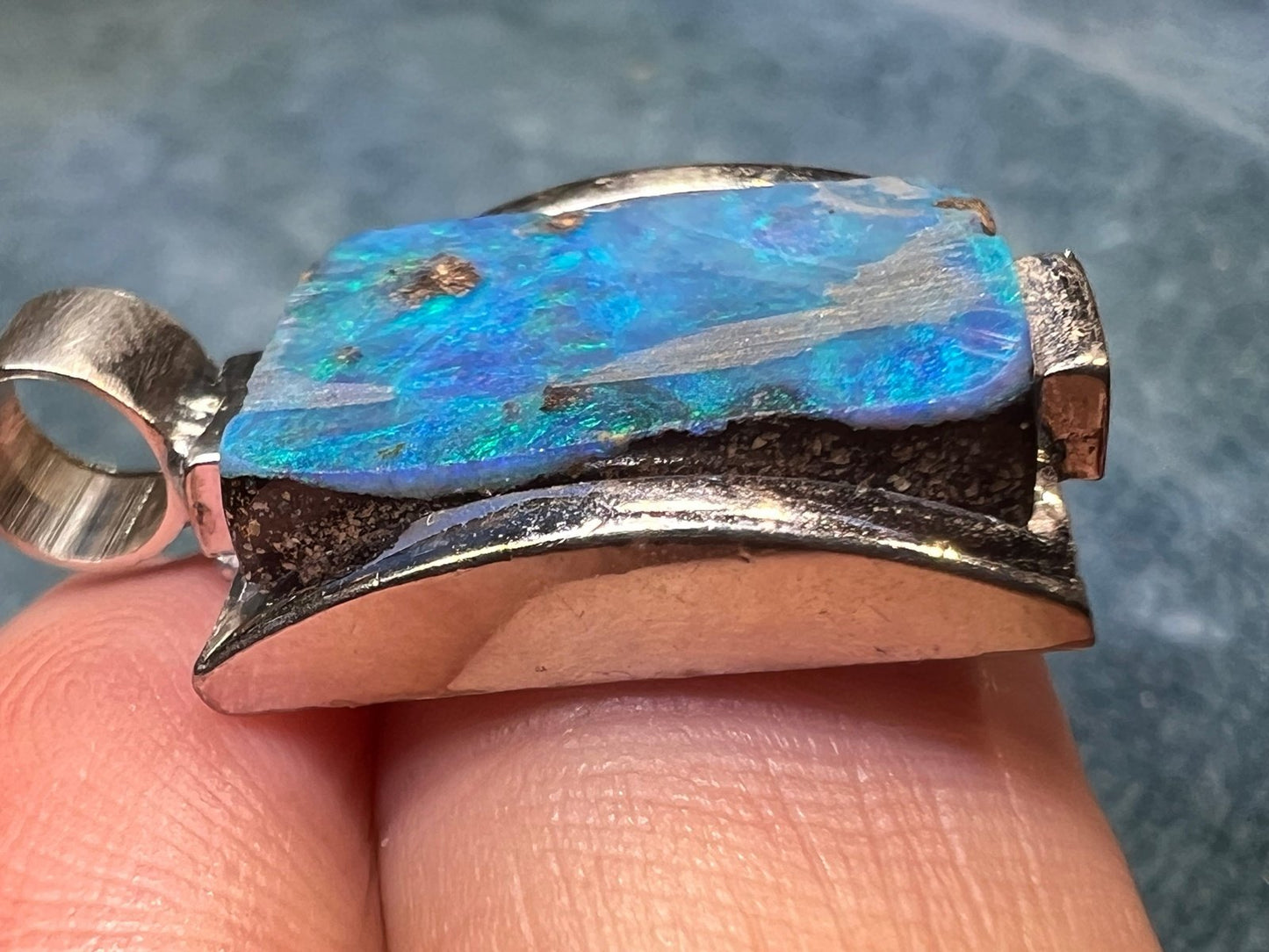 Australian Boulder Opal Chunky Pendant in Silver *Video* - 1