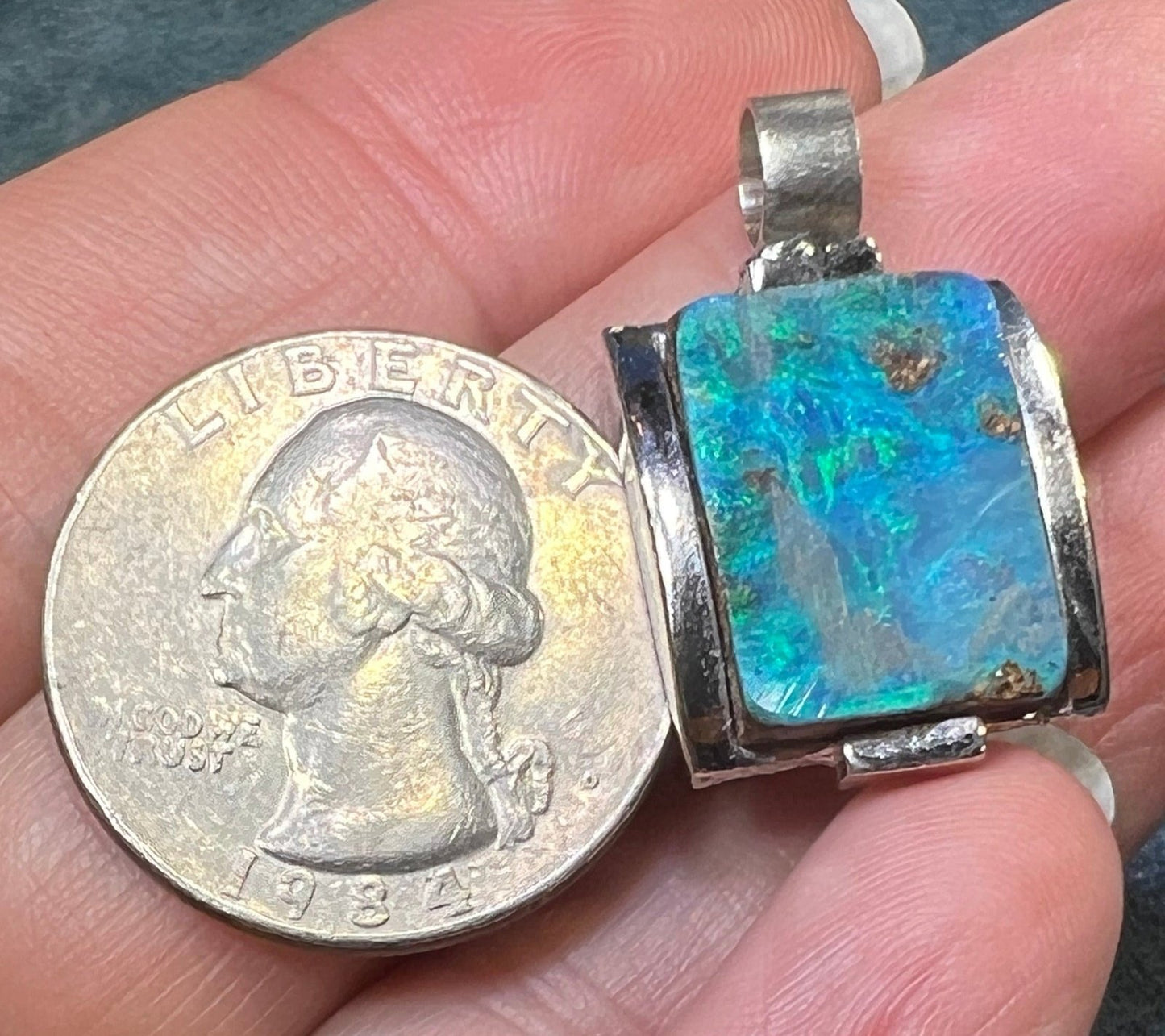 Australian Boulder Opal Chunky Pendant in Silver *Video* - 1