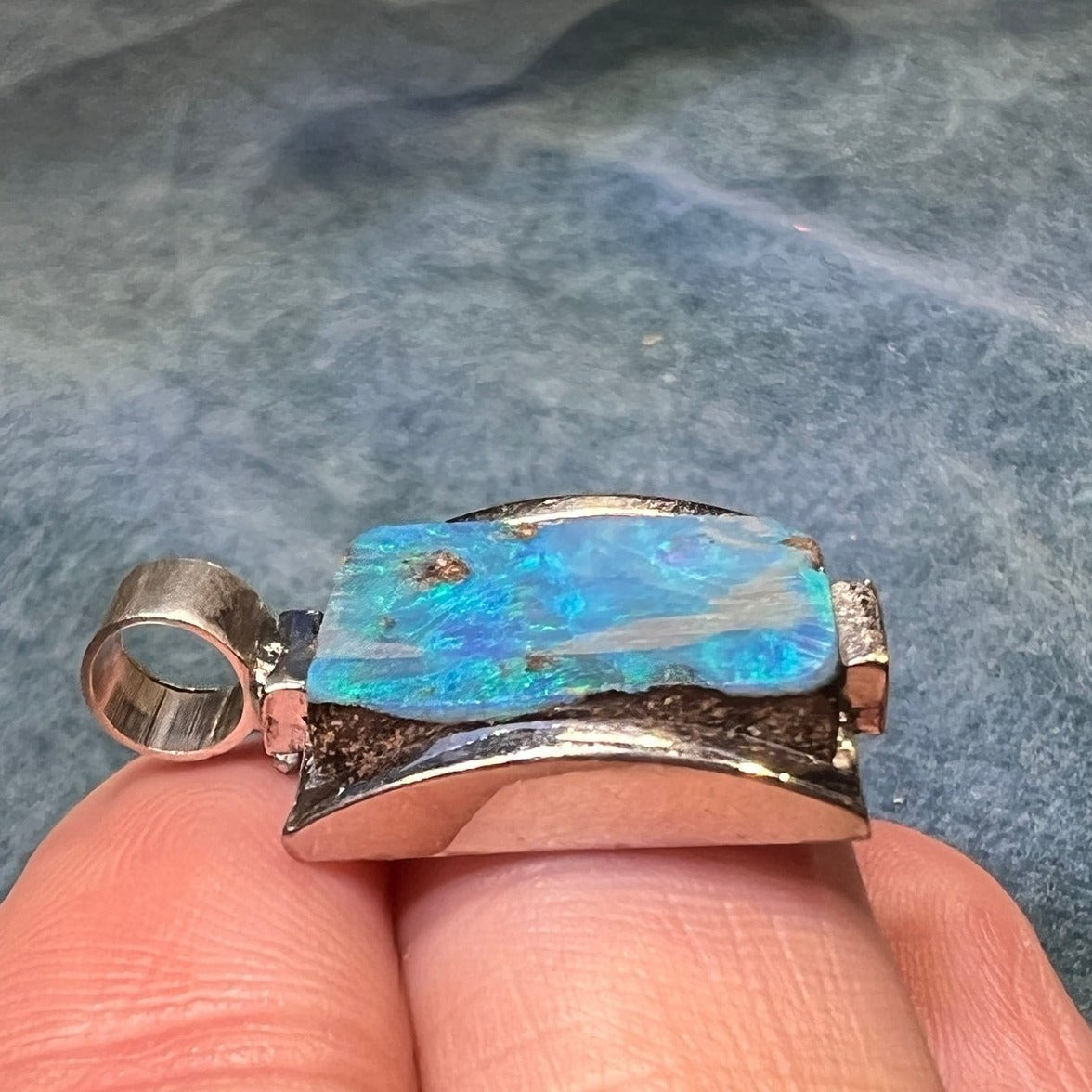 Australian Boulder Opal Chunky Pendant in Silver *Video* - 1