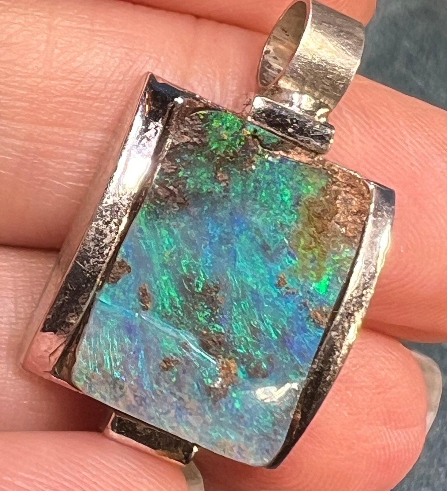 Australian Boulder Opal Chunky Pendant in Silver *Video* - 2