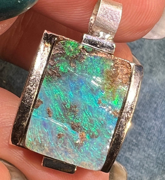 Australian Boulder Opal Chunky Pendant in Silver *Video* - 2