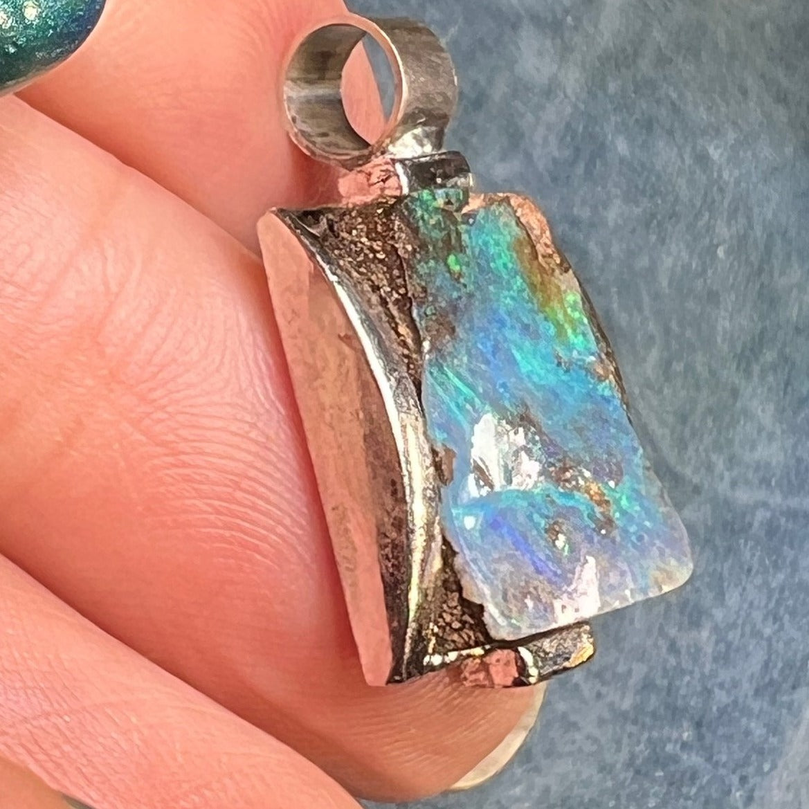 Australian Boulder Opal Chunky Pendant in Silver *Video* - 2