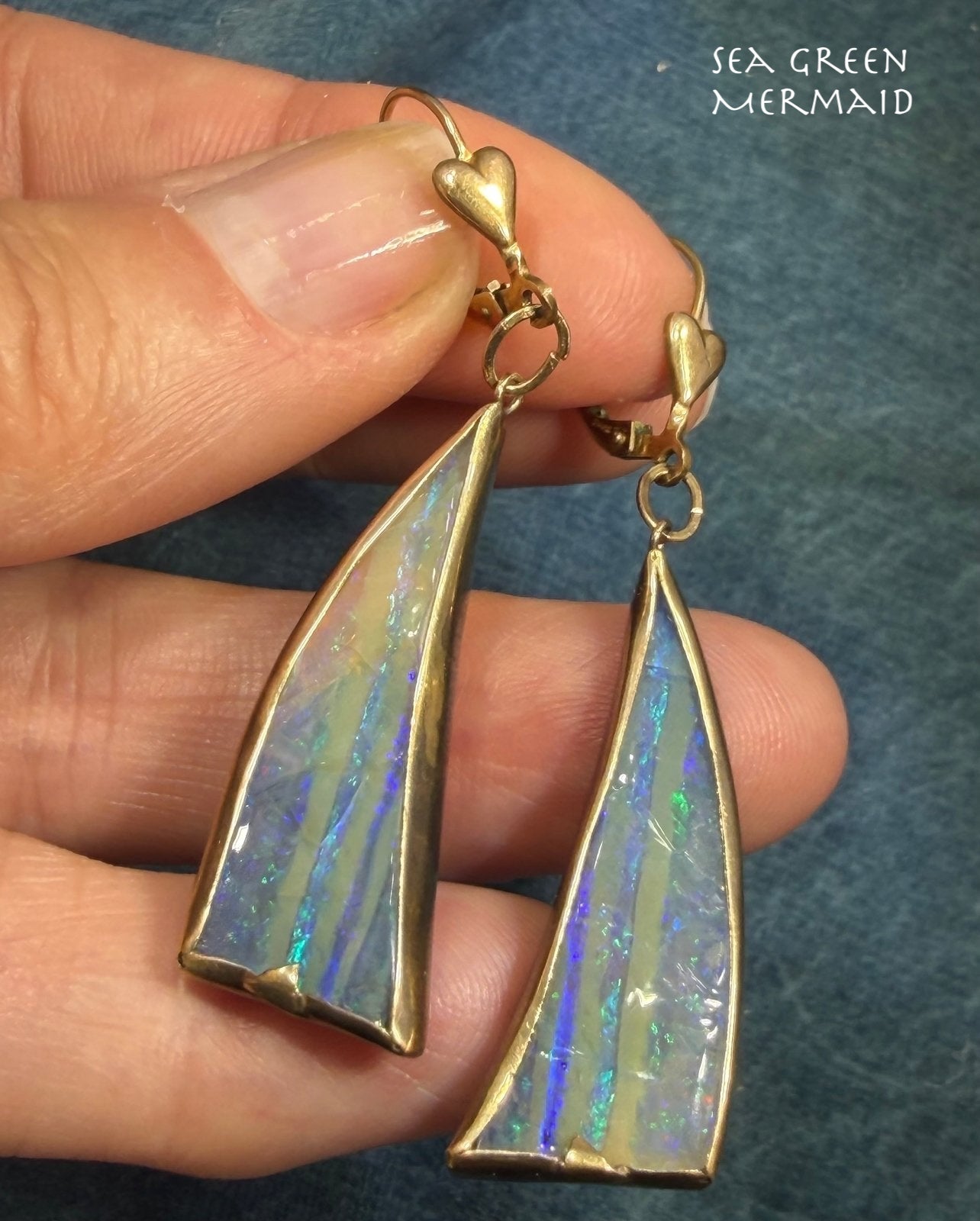 Australian Boulder Opal Earrings in 1/20 14k GF. 2.2" Leverbacks *Video*