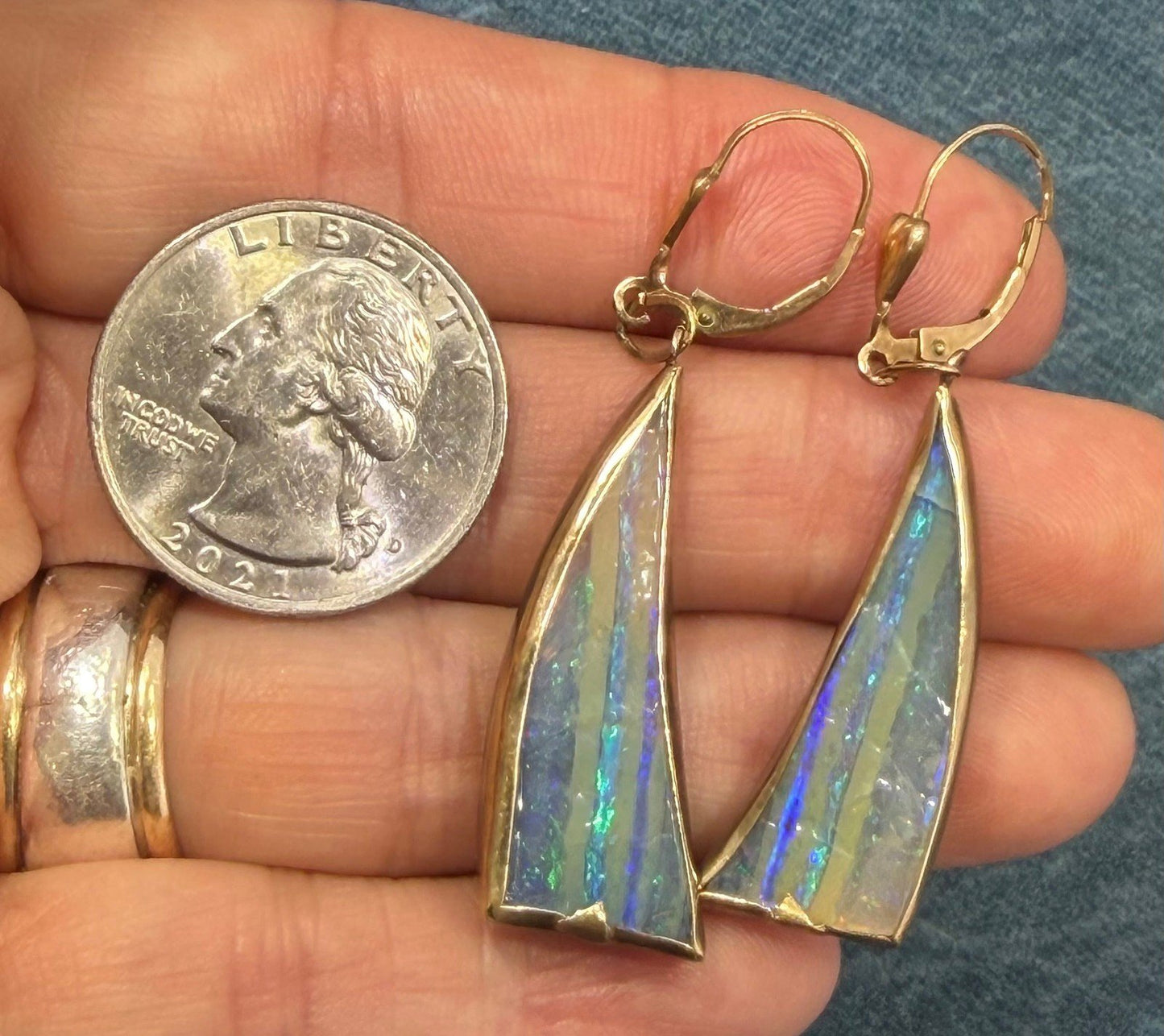 Australian Boulder Opal Earrings in 1/20 14k GF. 2.2" Leverbacks *Video*