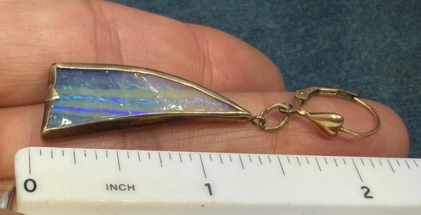 Australian Boulder Opal Earrings in 1/20 14k GF. 2.2" Leverbacks *Video*