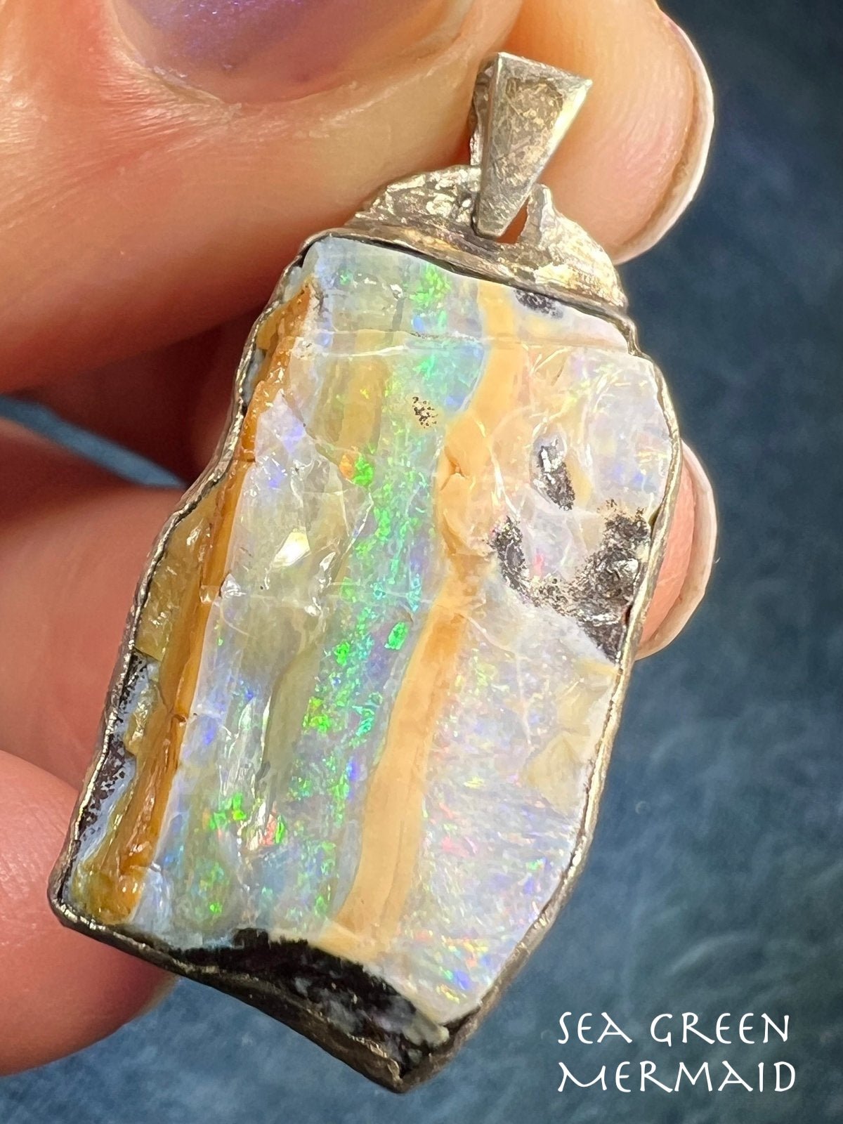 Australian Boulder Opal Pendant in Chunky 925 Sterling Silver *Video*
