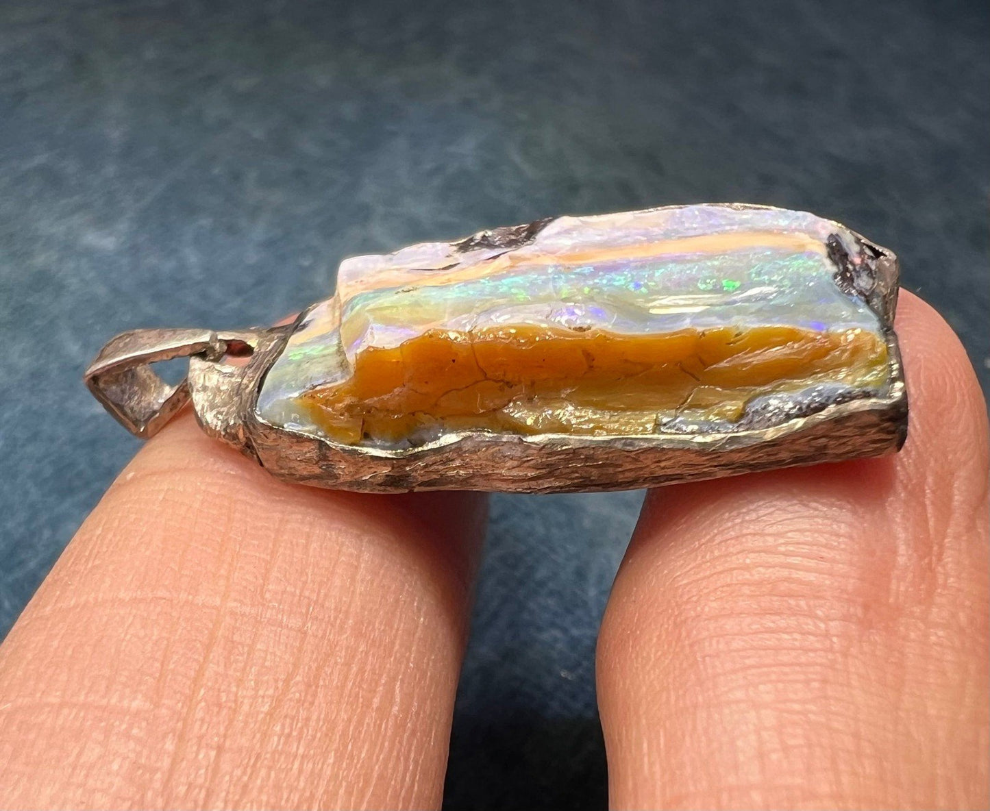 Australian Boulder Opal Pendant in Chunky 925 Sterling Silver *Video*