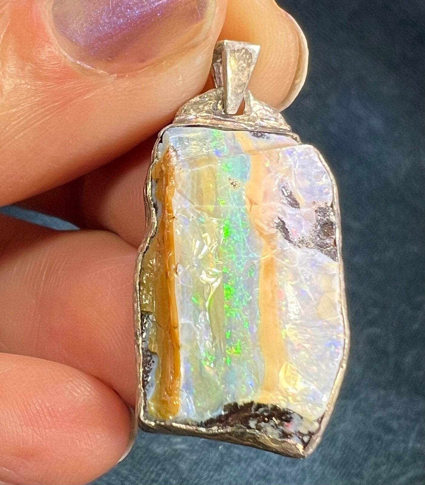Australian Boulder Opal Pendant in Chunky 925 Sterling Silver *Video*