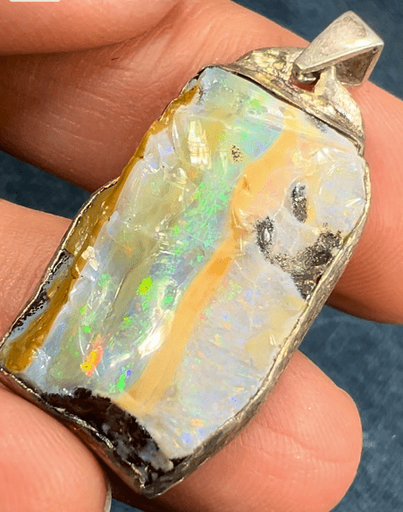 Australian Boulder Opal Pendant in Chunky 925 Sterling Silver *Video*