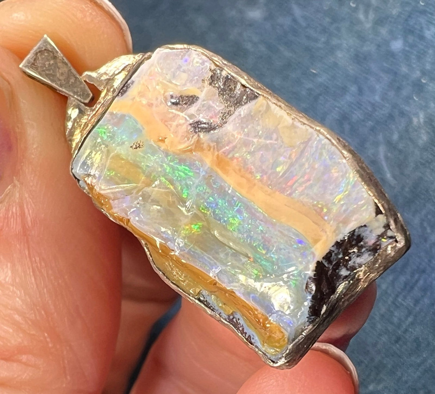 Australian Boulder Opal Pendant in Chunky 925 Sterling Silver *Video*