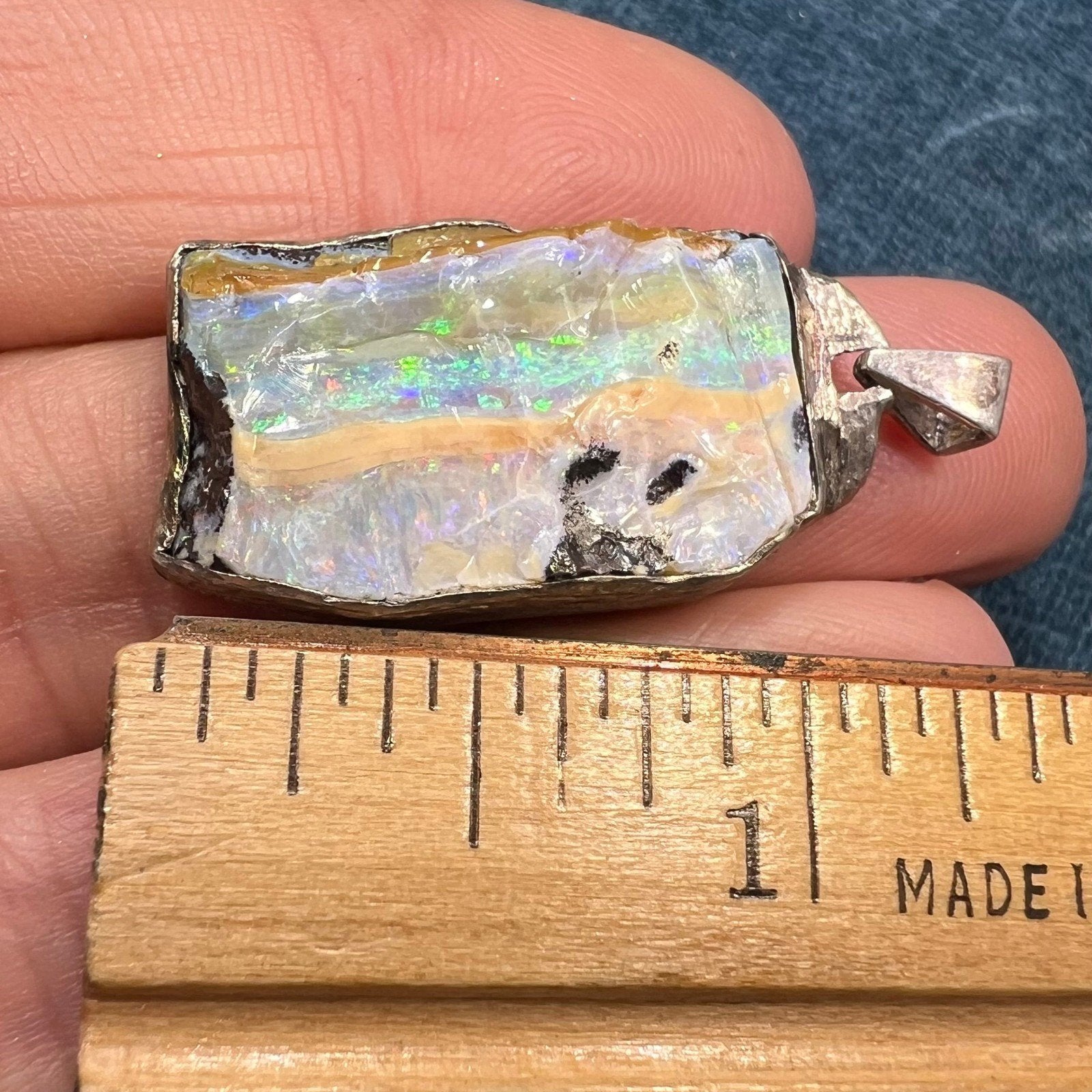 Australian Boulder Opal Pendant in Chunky 925 Sterling Silver *Video*
