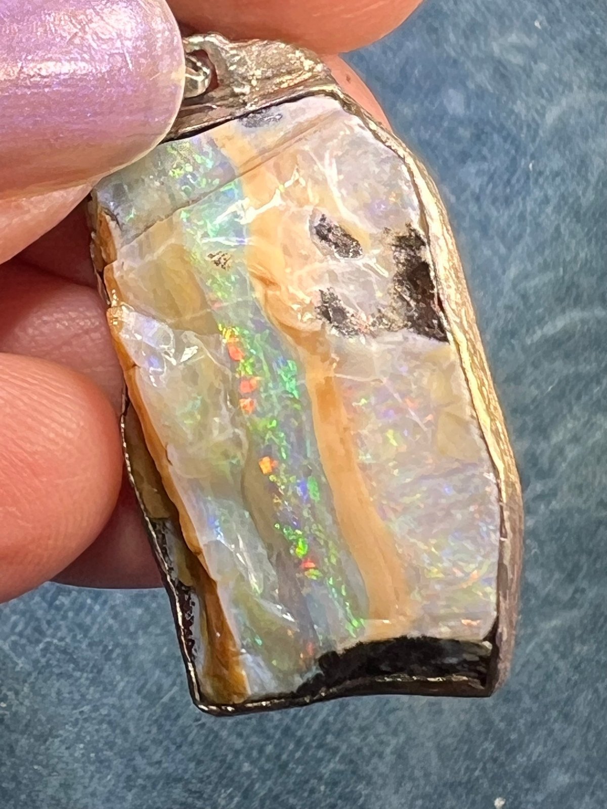 Australian Boulder Opal Pendant in Chunky 925 Sterling Silver *Video*