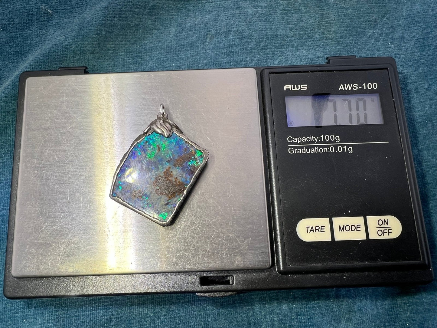 Australian Boulder Opal Pendant in Silver. 1.5" + 7.7g *Video*