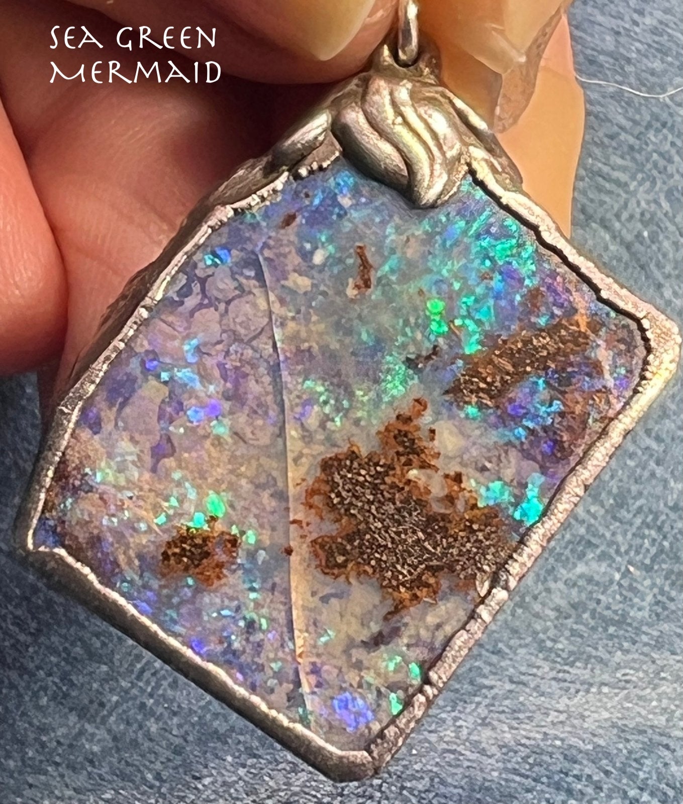 Australian Boulder Opal Pendant in Silver. 1.5" + 7.7g *Video*
