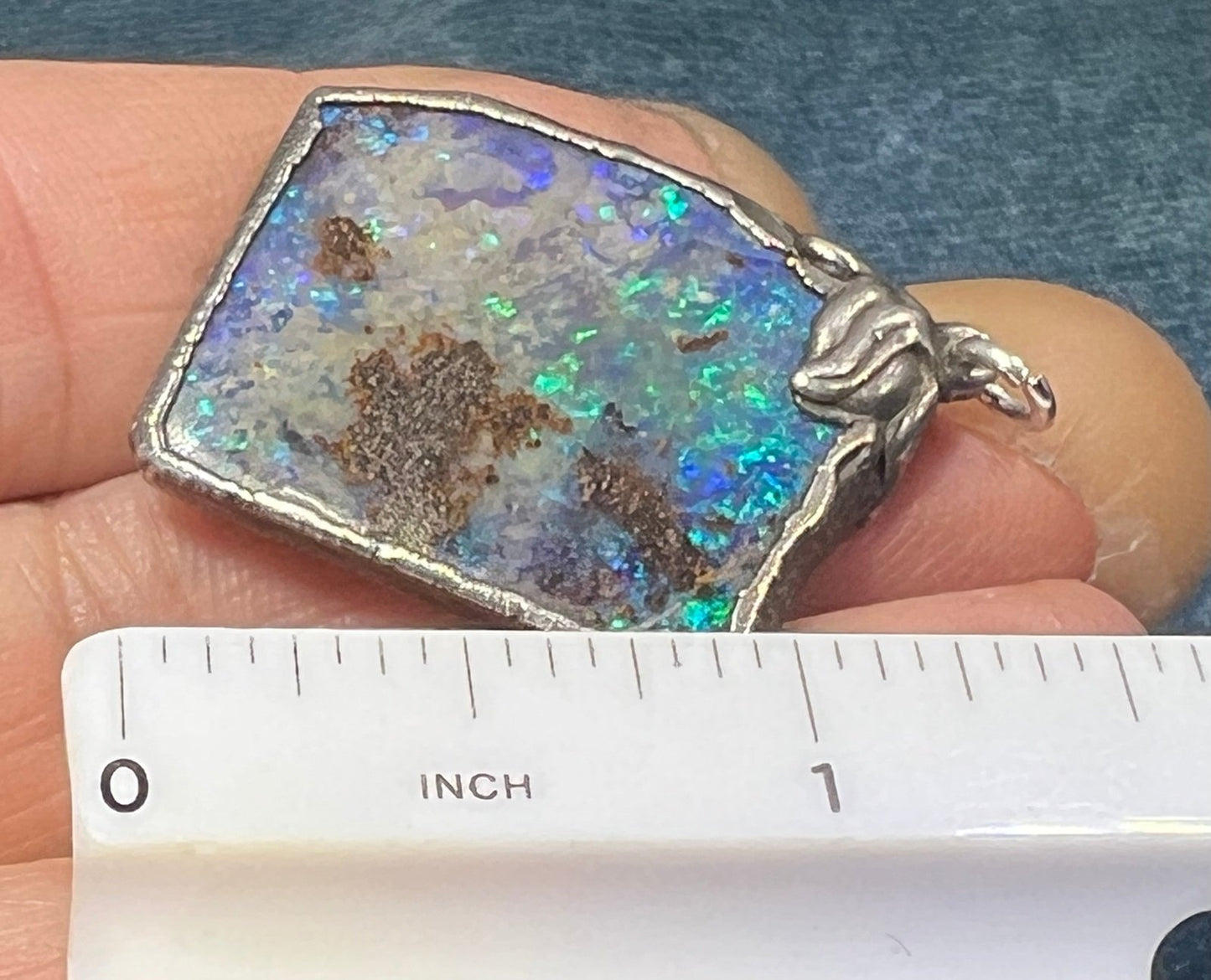 Australian Boulder Opal Pendant in Silver. 1.5" + 7.7g *Video*