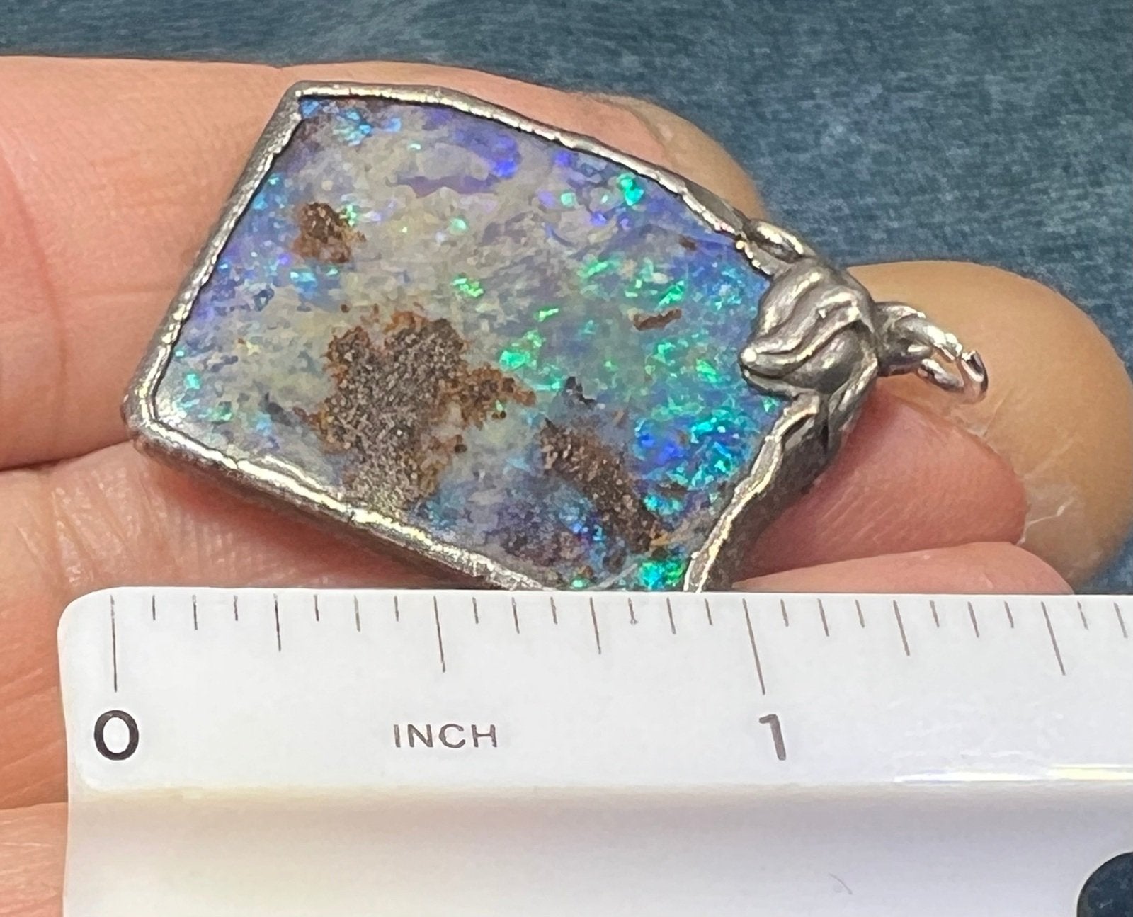 Australian Boulder Opal Pendant in Silver. 1.5" + 7.7g *Video*