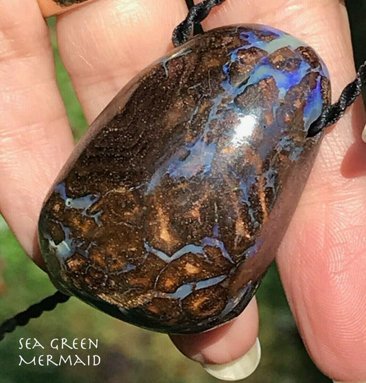 Australian Boulder Opal Pendant on Silk Cord. Large 2" & 43g!