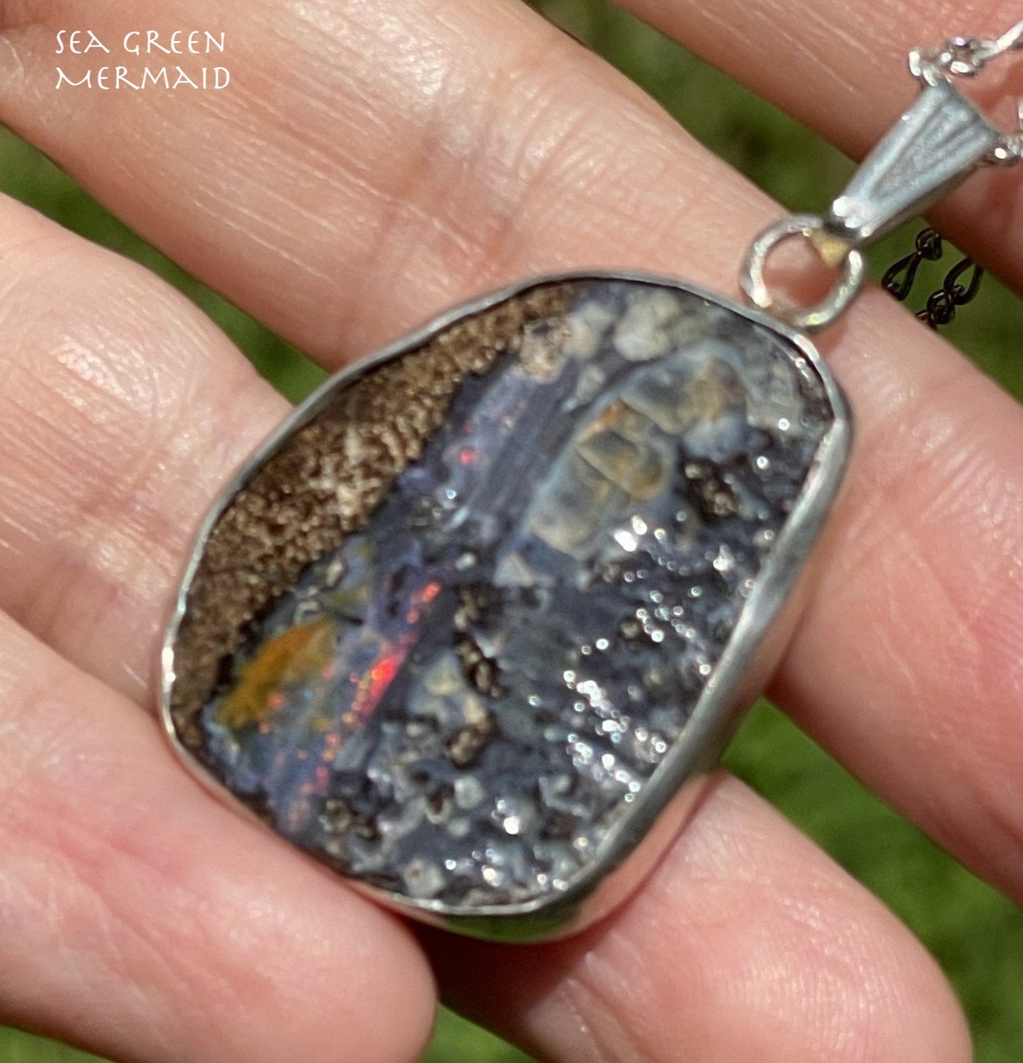 Australian Boulder Opal "Red Line" Pendant. Large!