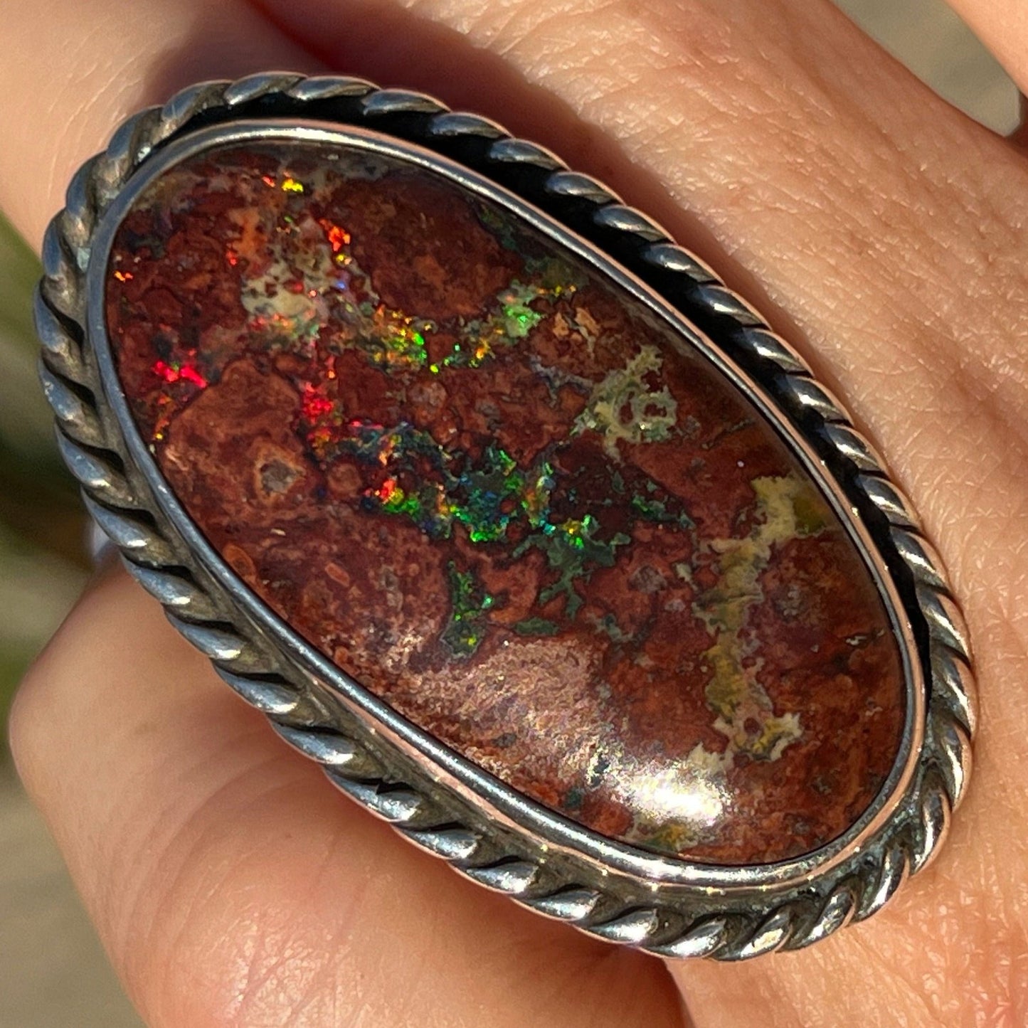 Australian Boulder Opal Ring in 925. 22g + 1.75" **Video**