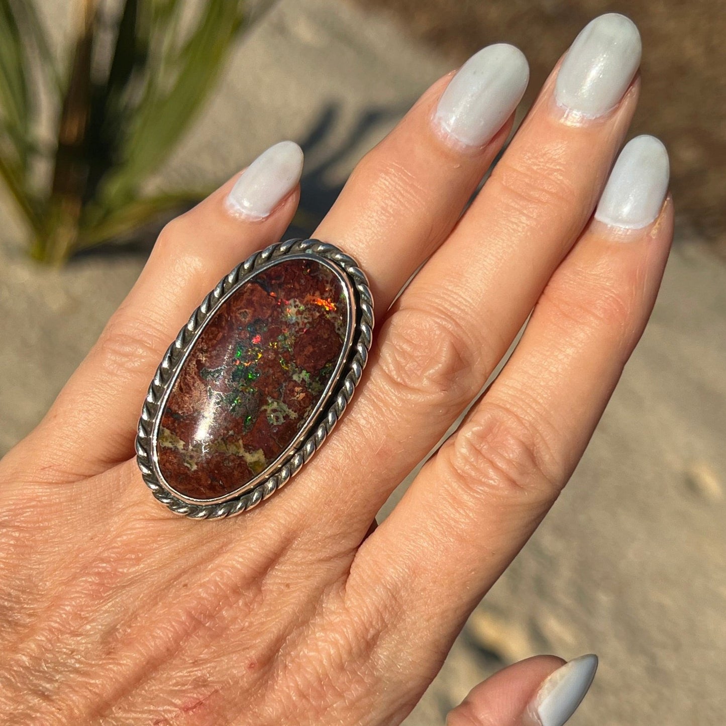 Australian Boulder Opal Ring in 925. 22g + 1.75" **Video**