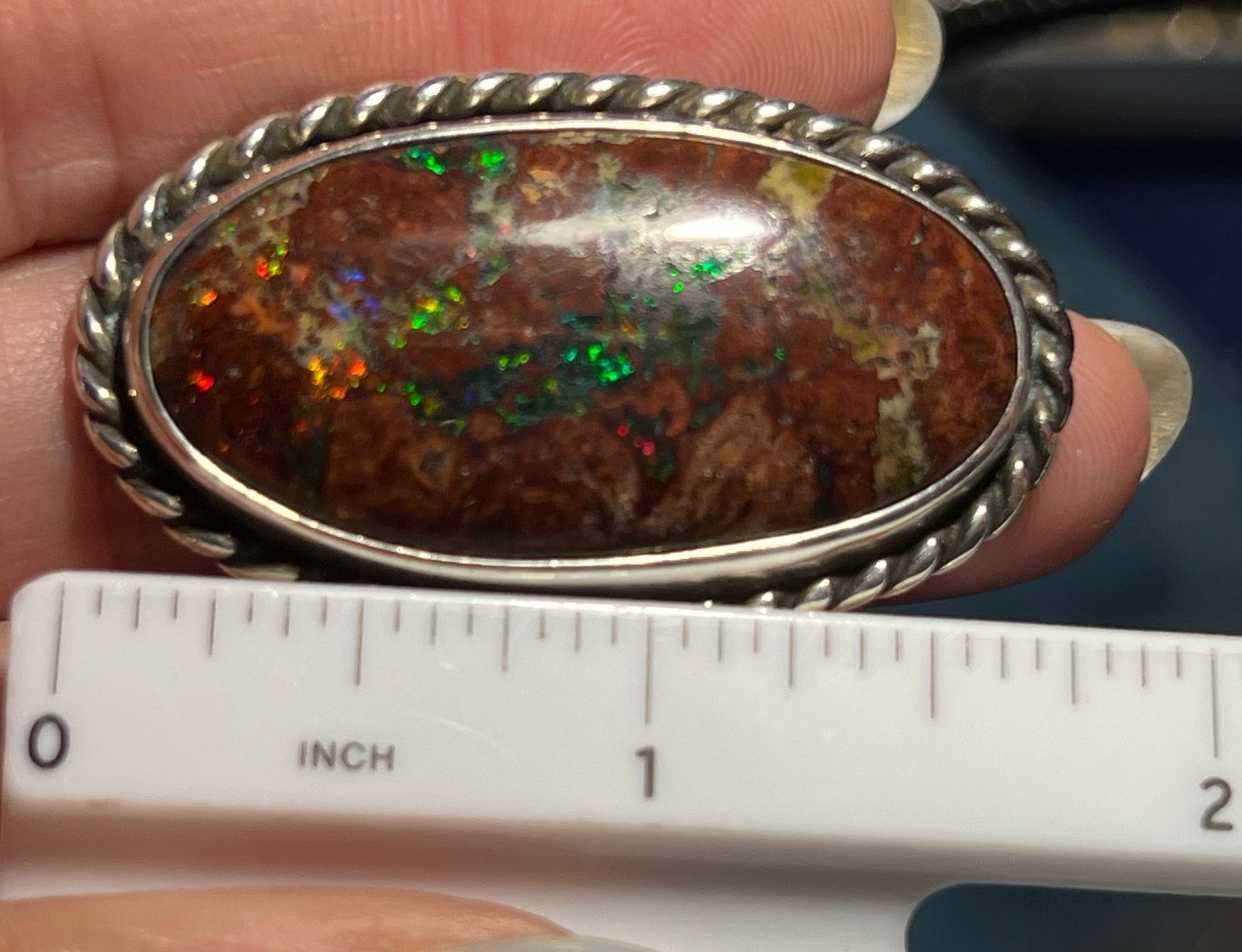 Australian Boulder Opal Ring in 925. 22g + 1.75" **Video**