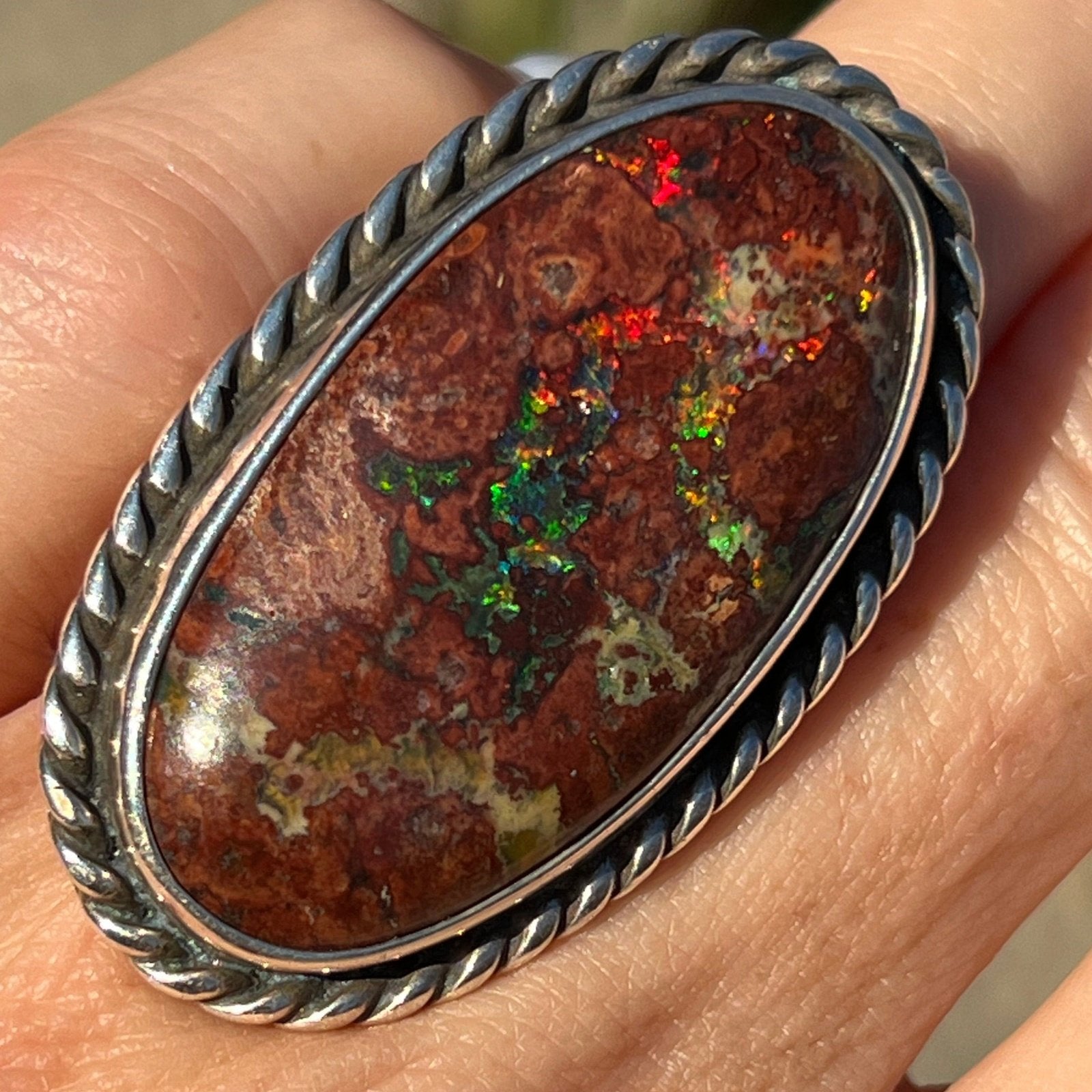 Australian Boulder Opal Ring in 925. 22g + 1.75" **Video**