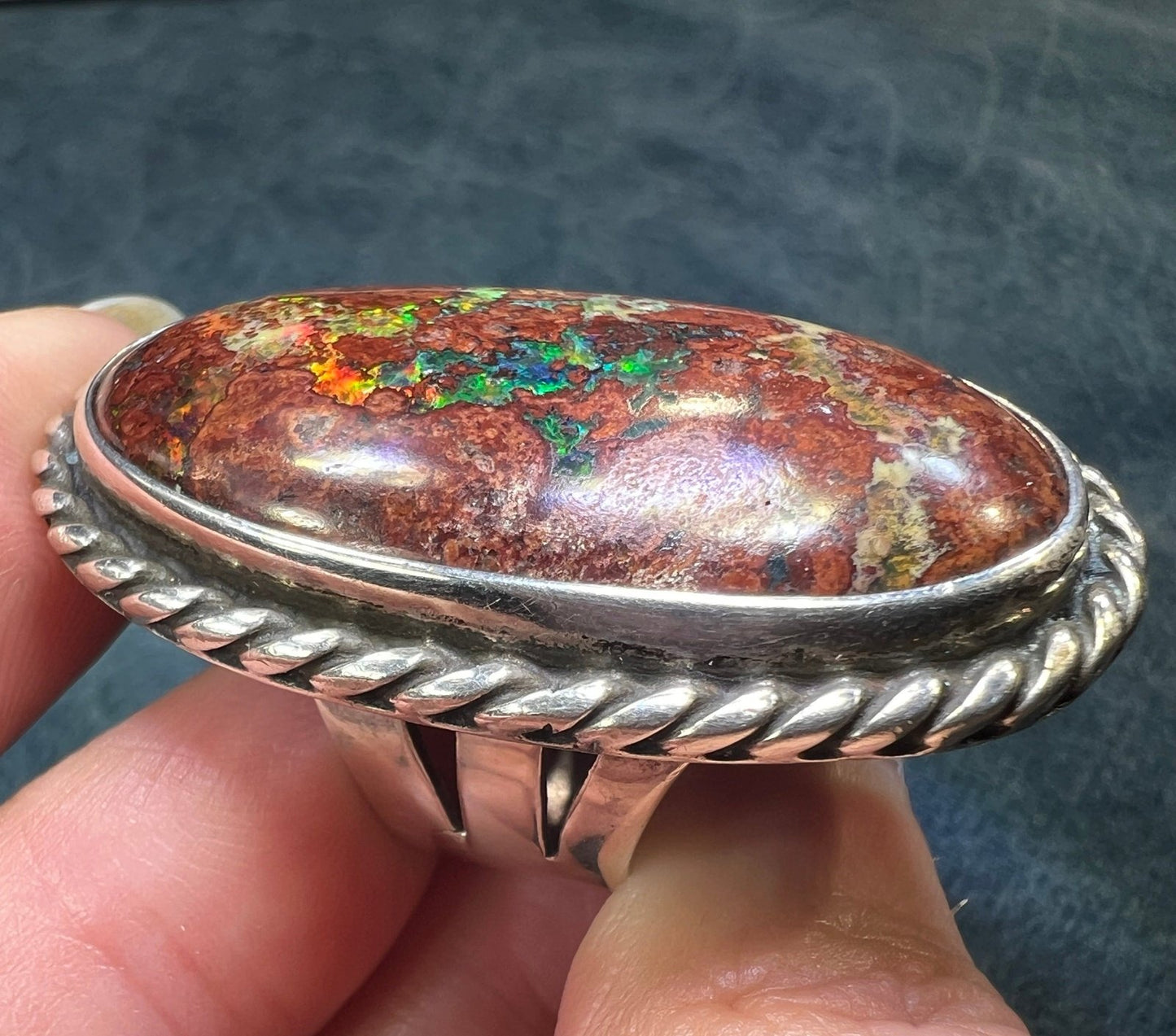 Australian Boulder Opal Ring in 925. 22g + 1.75" **Video**