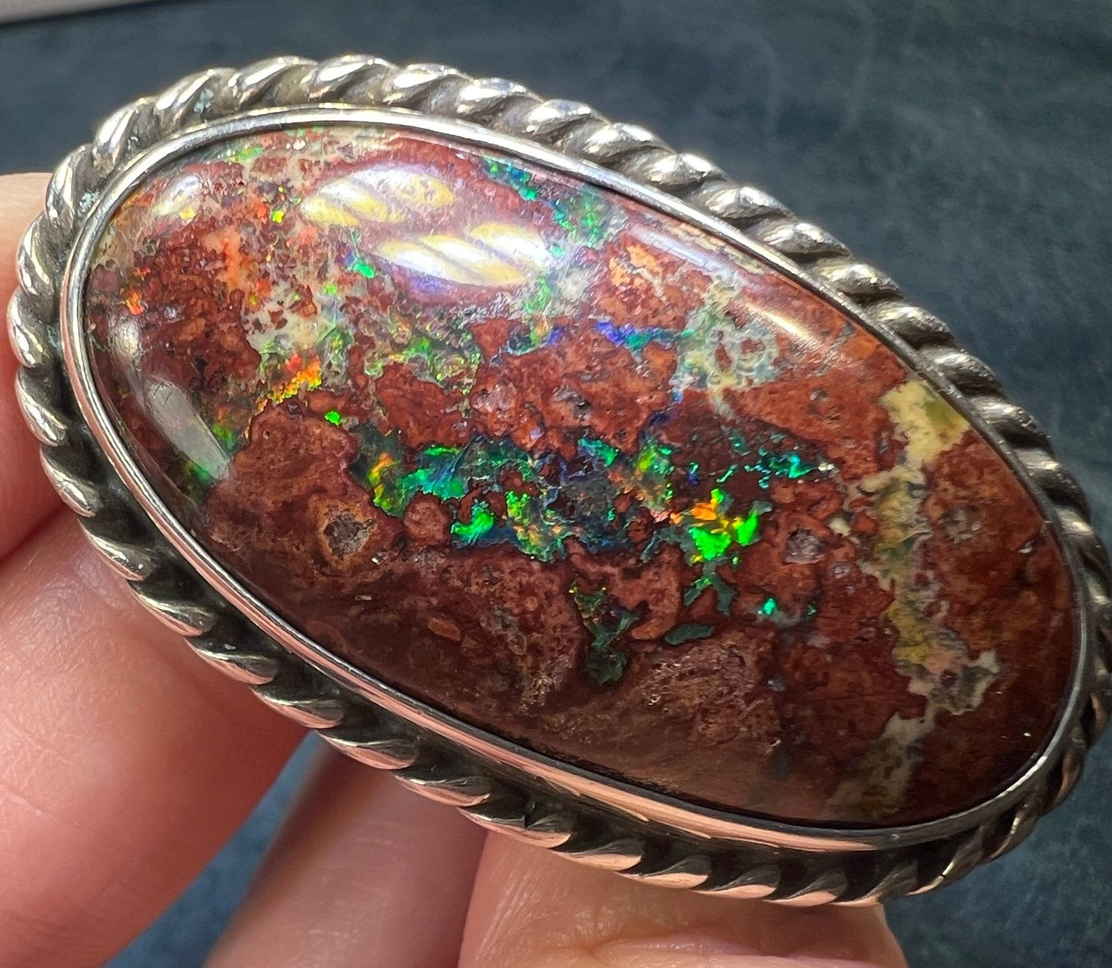 Australian Boulder Opal Ring in 925. 22g + 1.75" **Video**