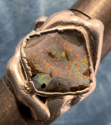 Australian Boulder Opal Ring in 925 Sterling Silver. 8g + 0.9" *Video*