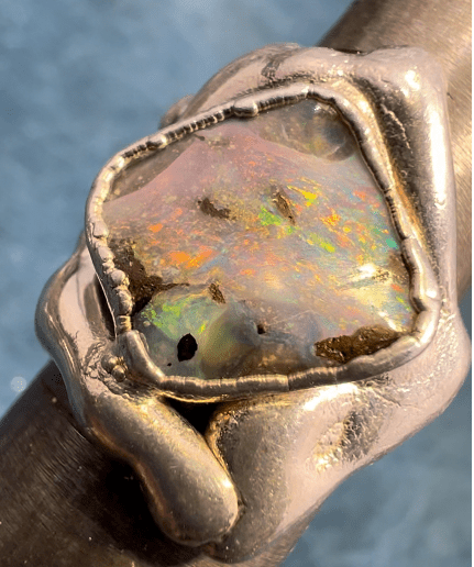 Australian Boulder Opal Ring in 925 Sterling Silver. 8g + 0.9" *Video*