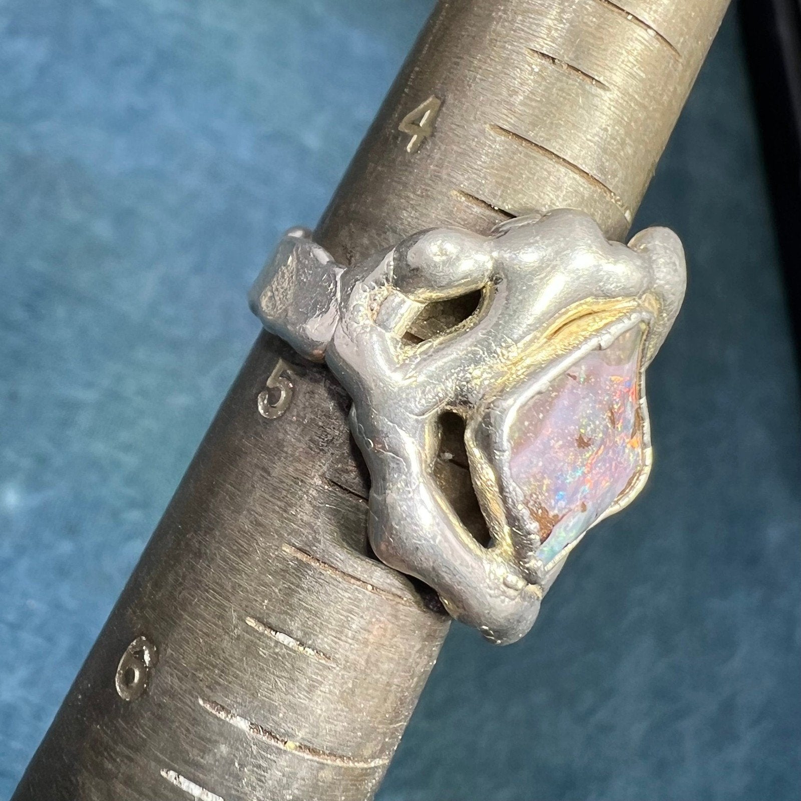 Australian Boulder Opal Ring in 925 Sterling Silver. 8g + 0.9" *Video*