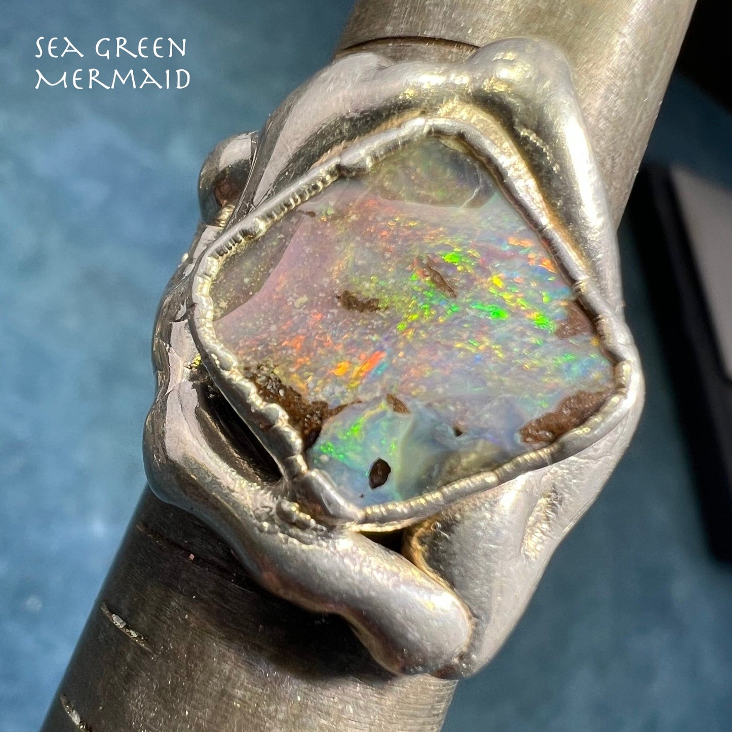 Australian Boulder Opal Ring in 925 Sterling Silver. 8g + 0.9" *Video*