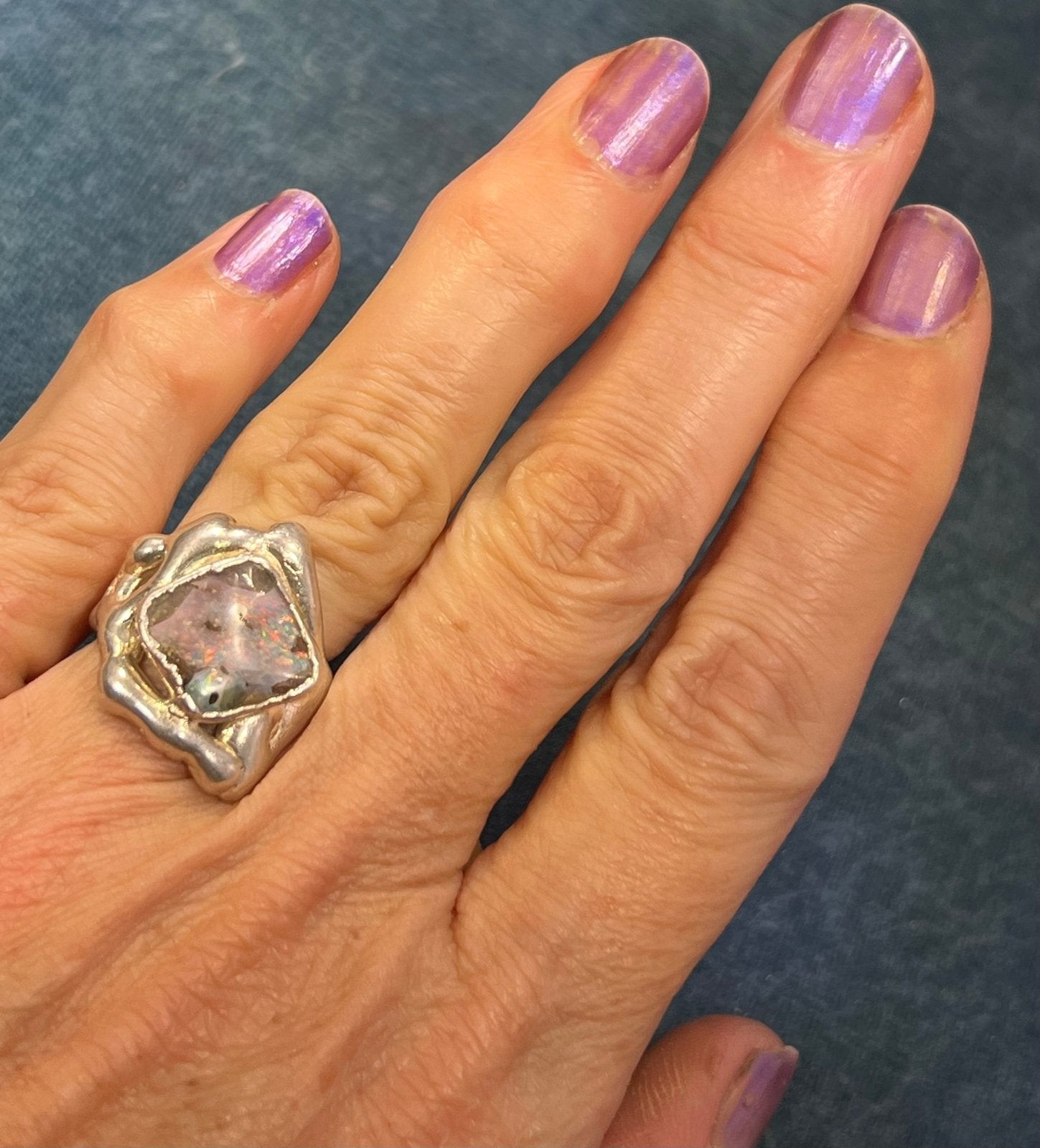 Australian Boulder Opal Ring in 925 Sterling Silver. 8g + 0.9" *Video*