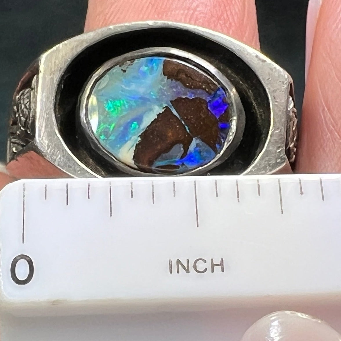 Australian Boulder Opal Ring in Sterling. Scottish Thistle 18g *Video*