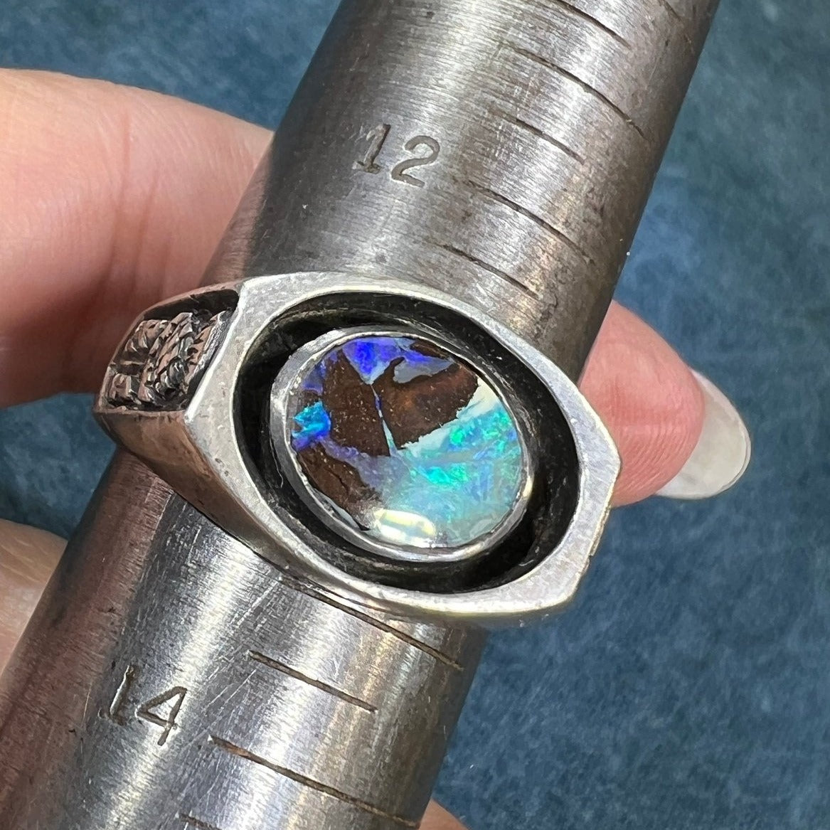 Australian Boulder Opal Ring in Sterling. Scottish Thistle 18g *Video*