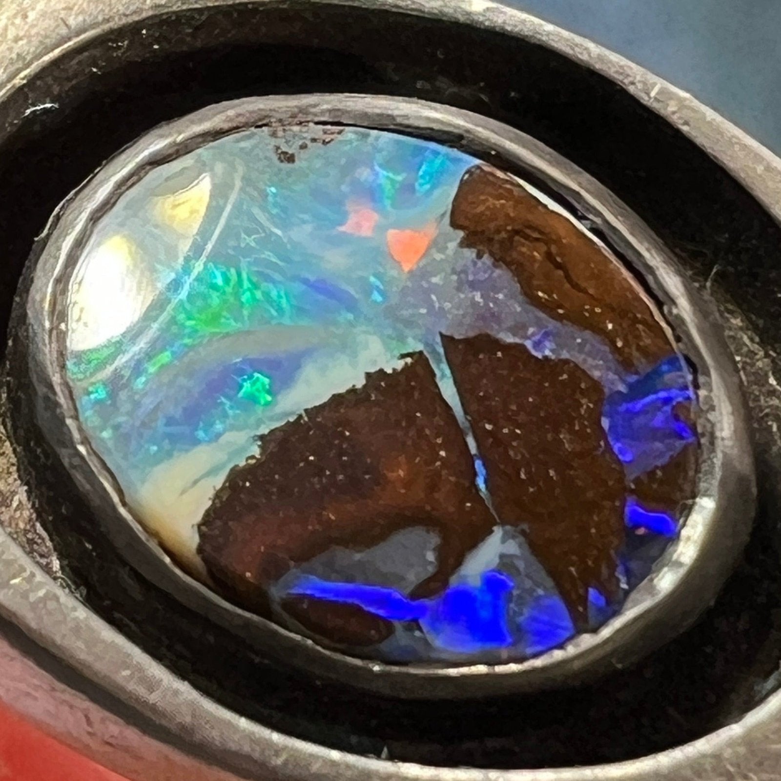 Australian Boulder Opal Ring in Sterling. Scottish Thistle 18g *Video*