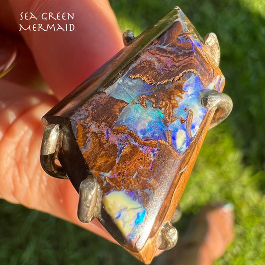 Australian Boulder Opal Ring in Sterling Silver. 1" + 7g *Video*