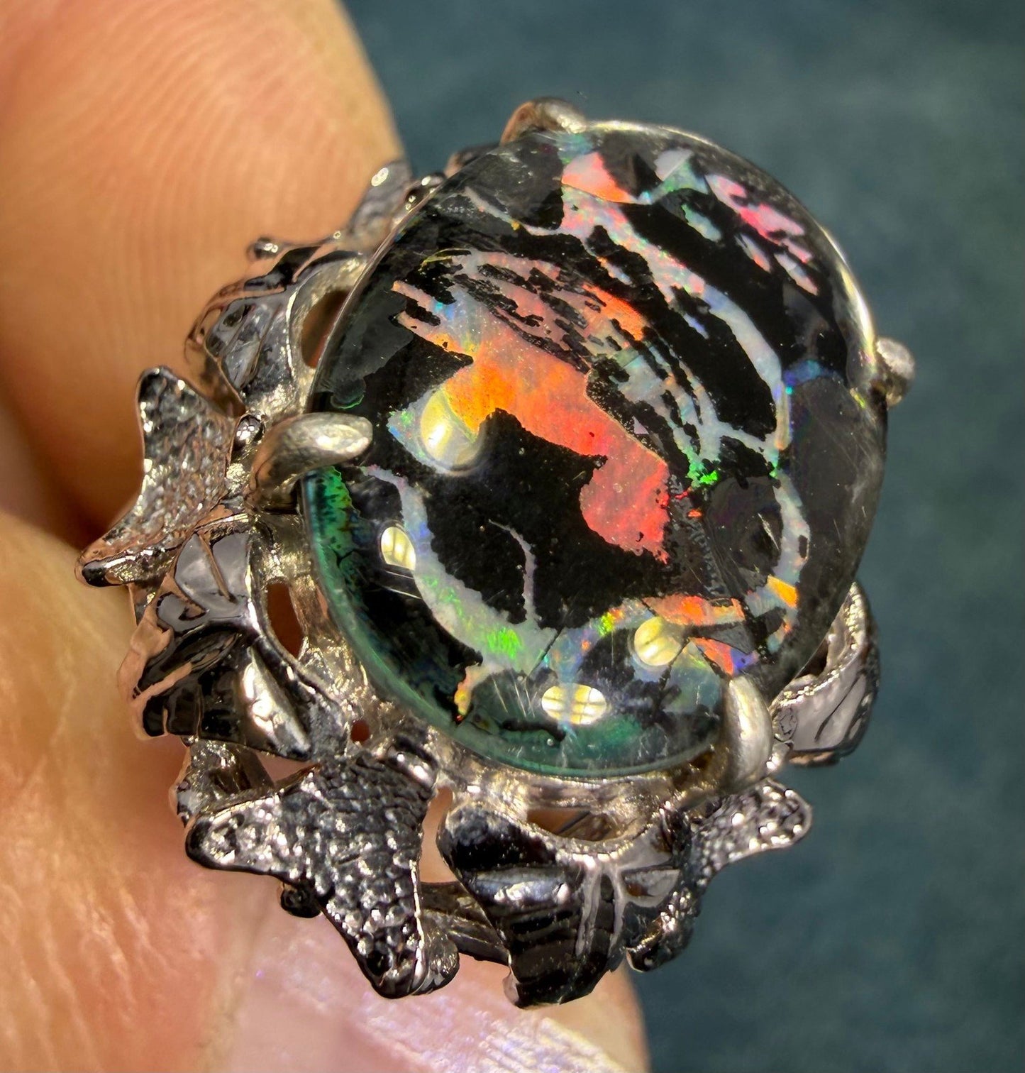 Australian Boulder Opal Triplet Ring. 7/8" Unusual! *Video*
