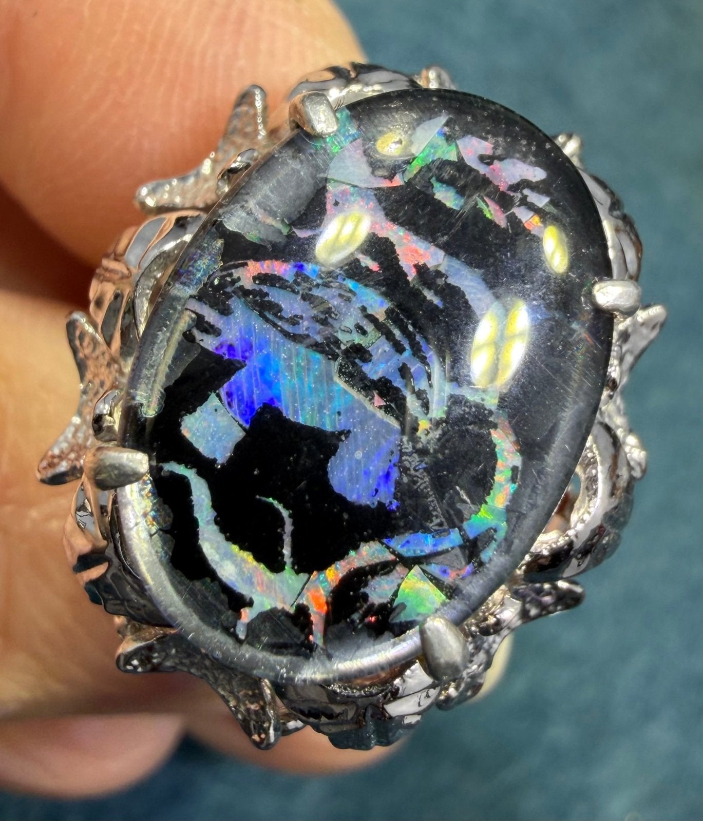 Australian Boulder Opal Triplet Ring. 7/8" Unusual! *Video*