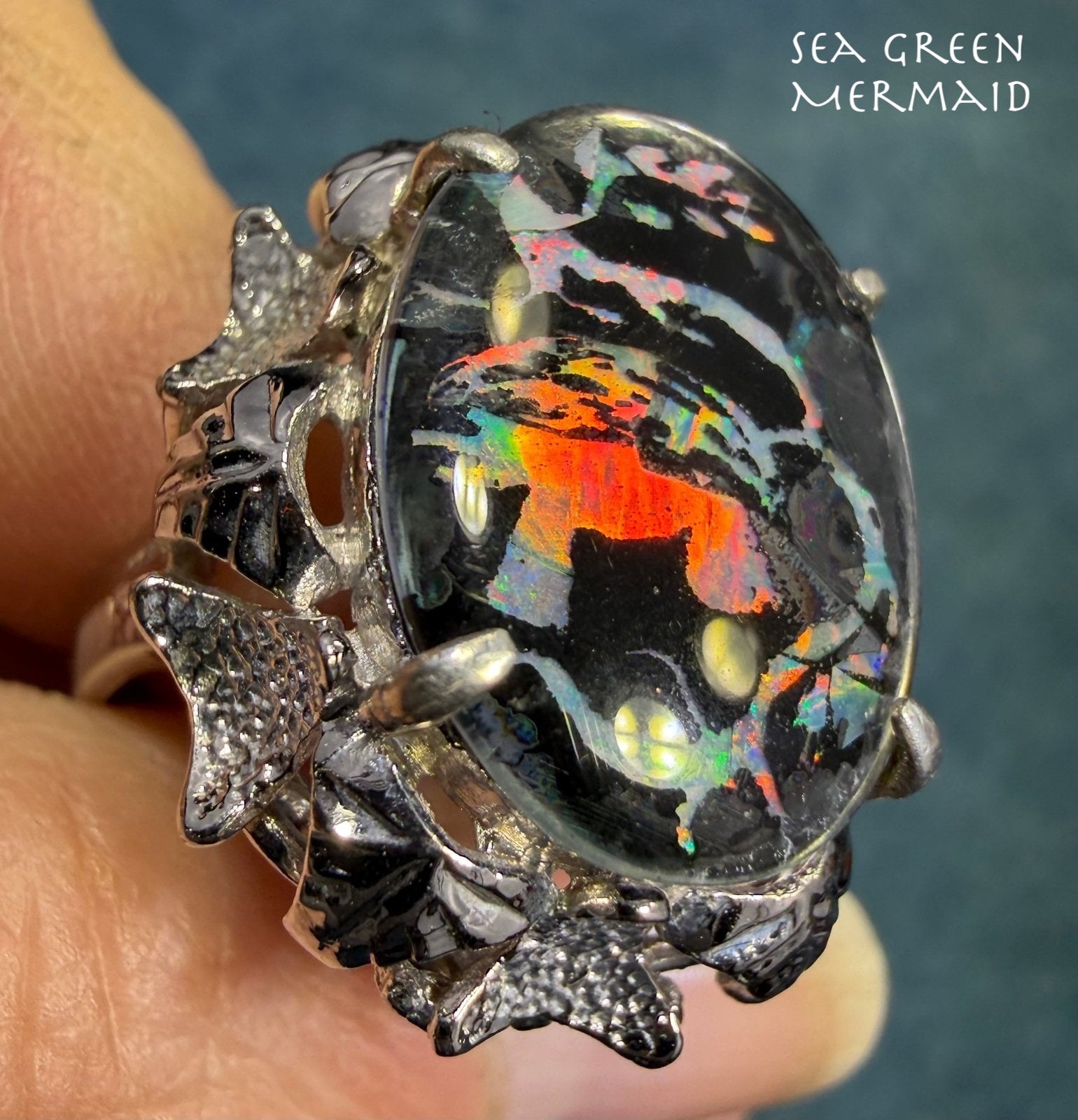 Australian Boulder Opal Triplet Ring. 7/8" Unusual! *Video*