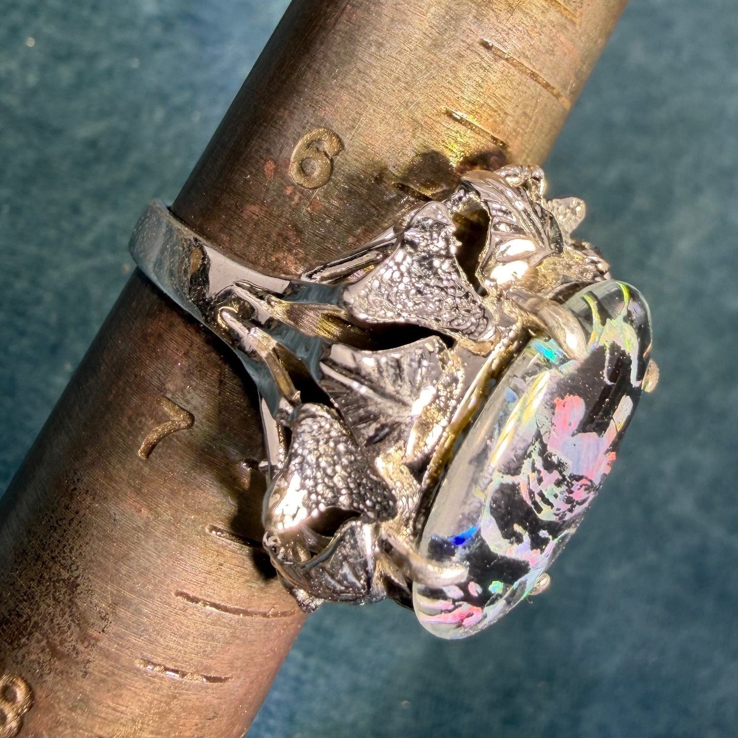 Australian Boulder Opal Triplet Ring. 7/8" Unusual! *Video*