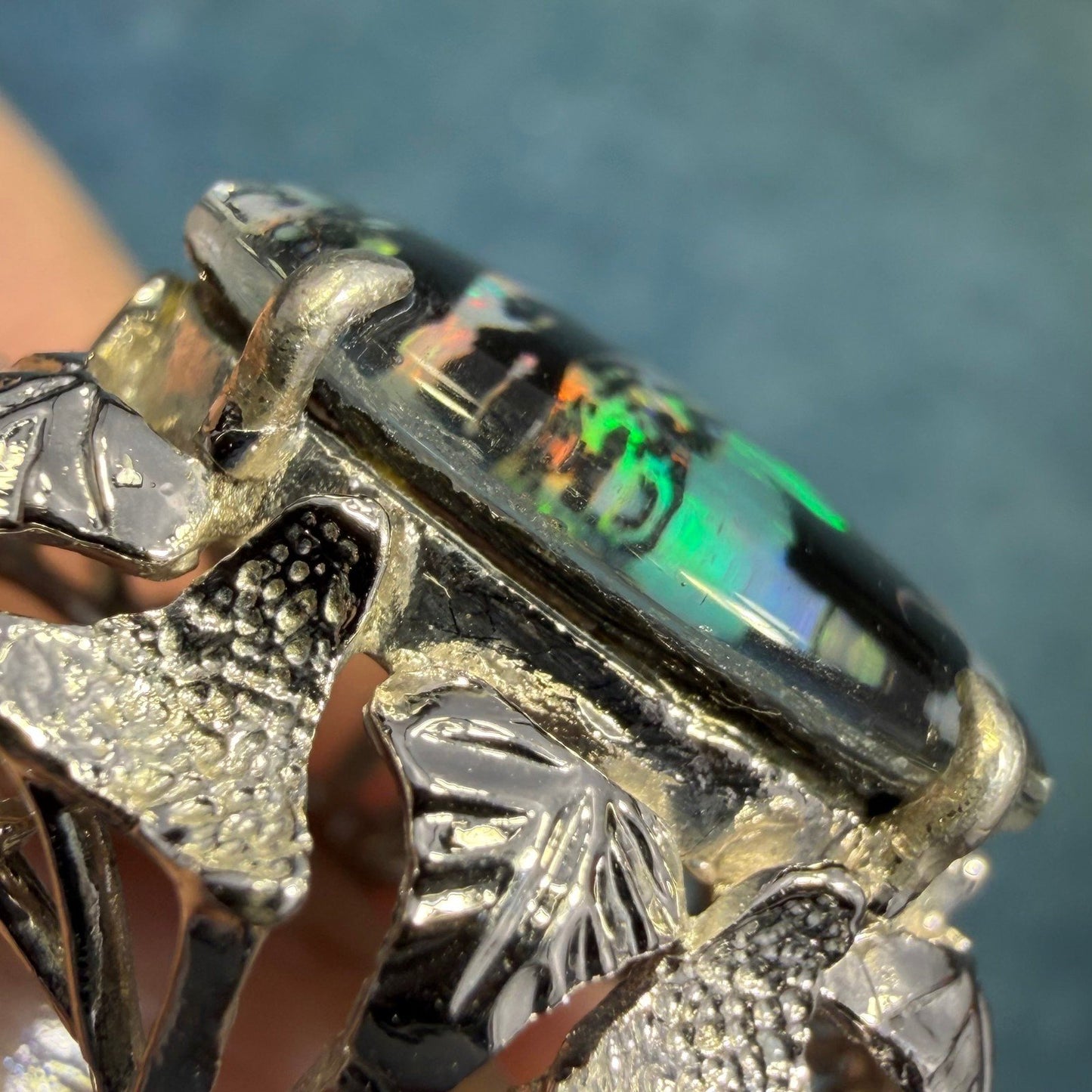 Australian Boulder Opal Triplet Ring. 7/8" Unusual! *Video*