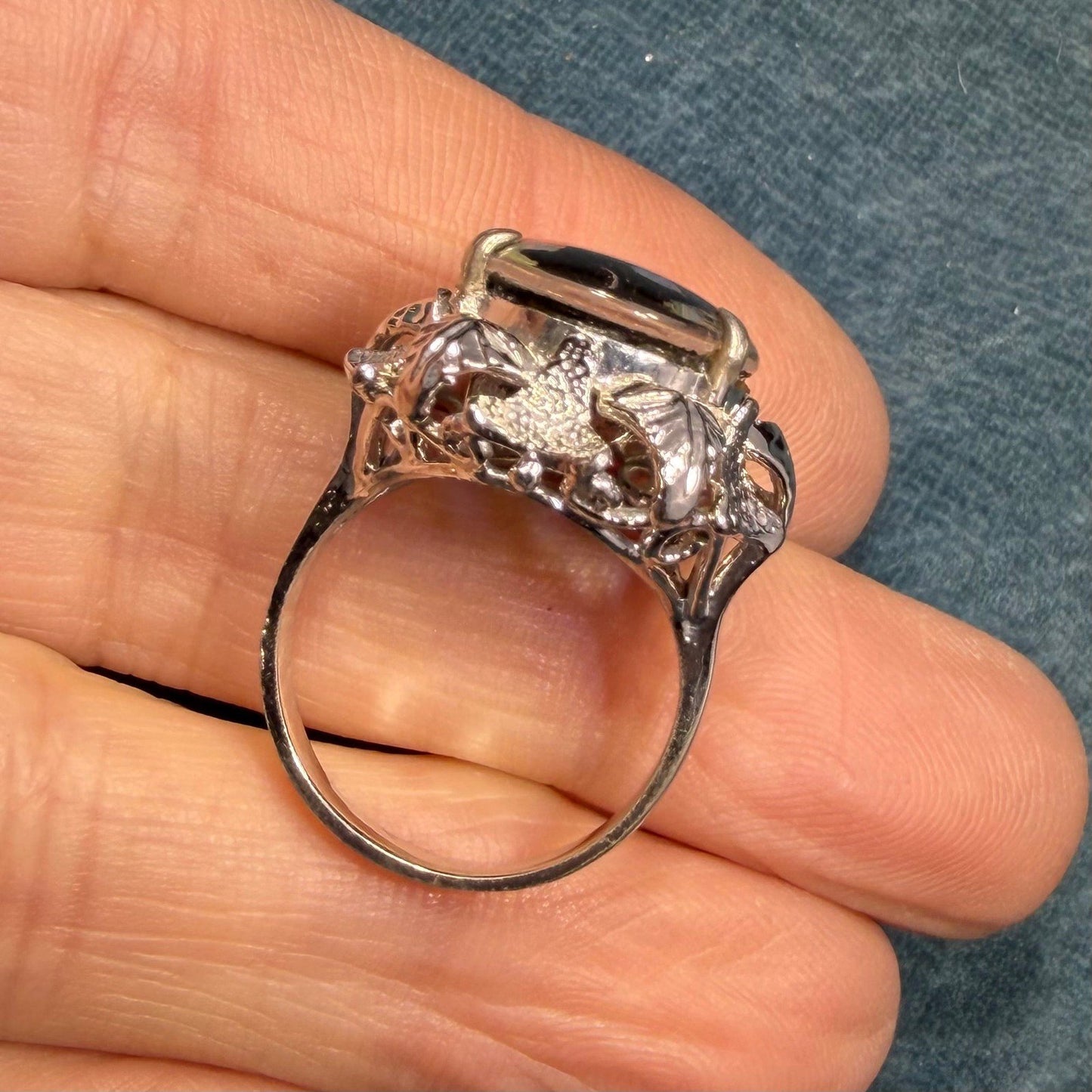 Australian Boulder Opal Triplet Ring. 7/8" Unusual! *Video*