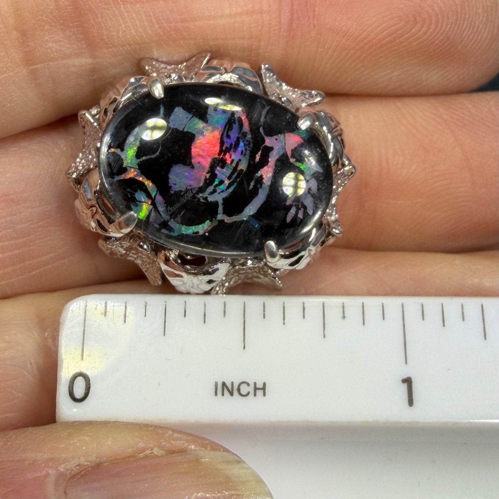Australian Boulder Opal Triplet Ring. 7/8" Unusual! *Video*