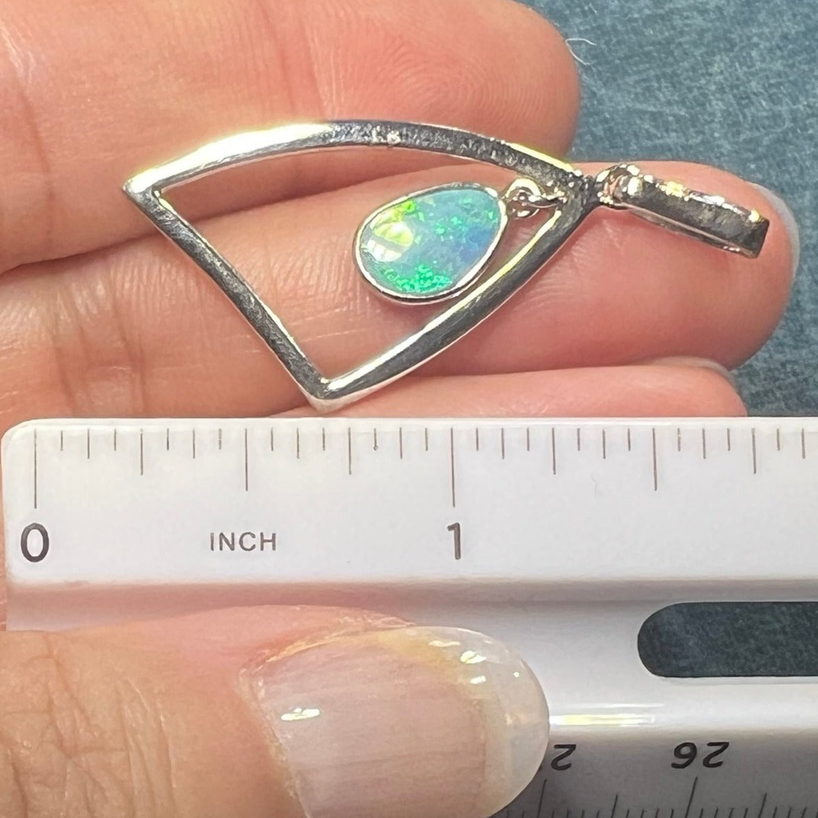 Australian Boulder Opal in Triangle Frame Modern Pendant. Sterling Silver