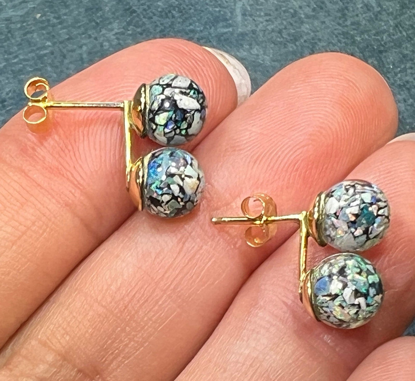 Australian Floating Black Bubble Opal Earrings. 1950s