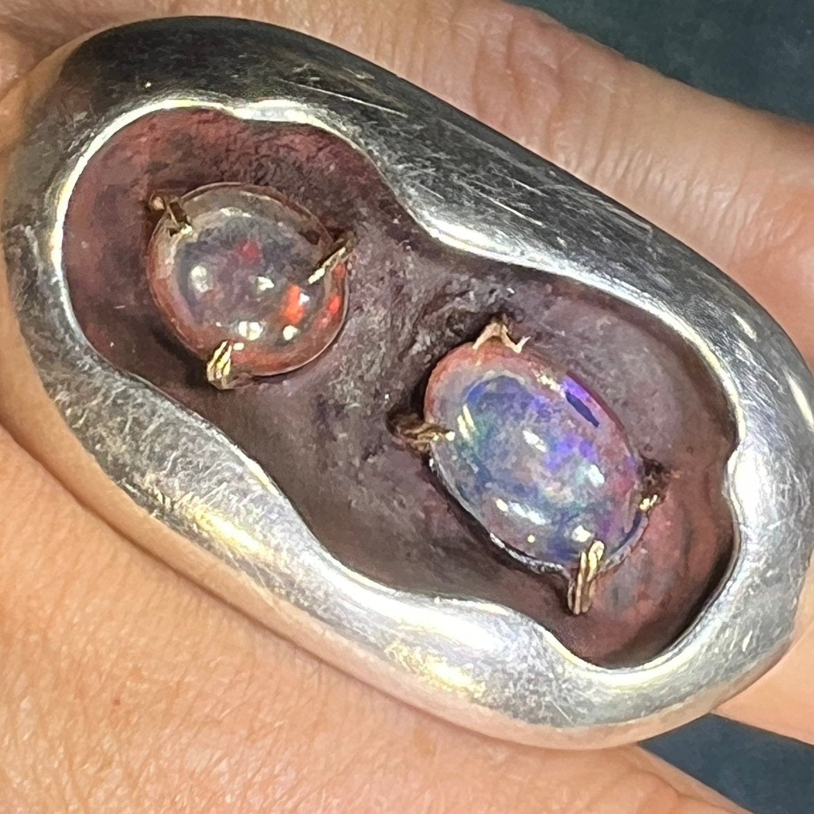 Australian Jelly Opal DOUBLE Ring. Old Pawn Sterling Silver *Video*