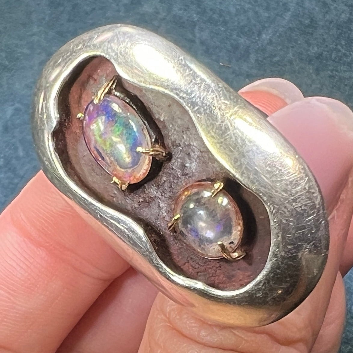 Australian Jelly Opal DOUBLE Ring. Old Pawn Sterling Silver *Video*